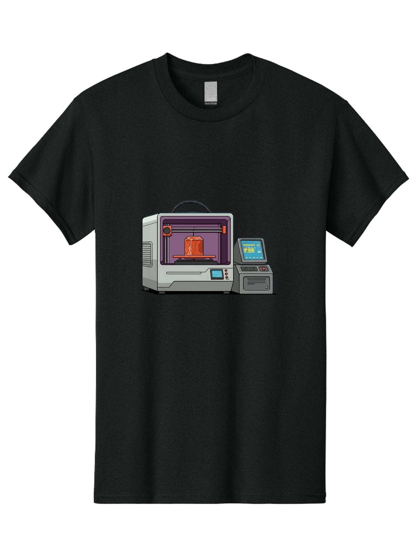 3D-Printer-4 Men'S Graphic Tee, 100% Cotton, Comfortable Casual Summer Wear, Machine Washable, 3D Printing Technology, Additive Manufacturing, Digital Design, Rapid Prototyping, Orange Object, Printer Controls, Digital Display, Baa035