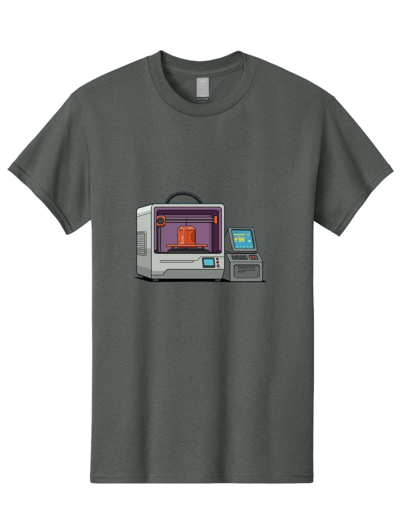 3D-Printer-4 Men'S Graphic Tee, 100% Cotton, Comfortable Casual Summer Wear, Machine Washable, 3D Printing Technology, Additive Manufacturing, Digital Design, Rapid Prototyping, Orange Object, Printer Controls, Digital Display, Baa035 3