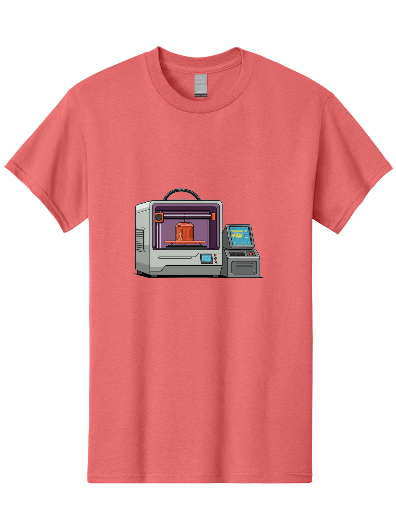 3D-Printer-4 Men'S Graphic Tee, 100% Cotton, Comfortable Casual Summer Wear, Machine Washable, 3D Printing Technology, Additive Manufacturing, Digital Design, Rapid Prototyping, Orange Object, Printer Controls, Digital Display, Baa035 19