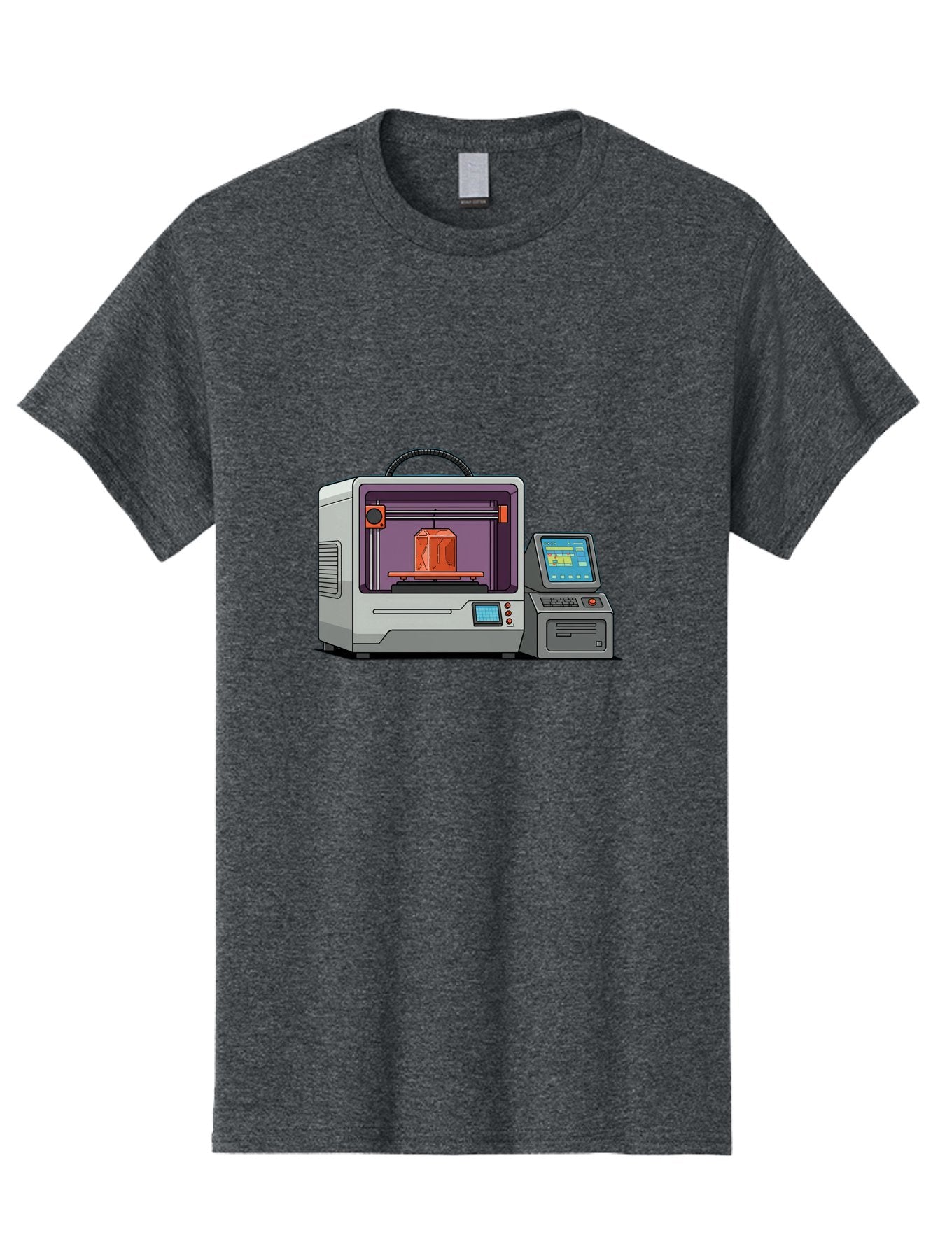 3D-Printer-4 Men'S Graphic Tee, 100% Cotton, Comfortable Casual Summer Wear, Machine Washable, 3D Printing Technology, Additive Manufacturing, Digital Design, Rapid Prototyping, Orange Object, Printer Controls, Digital Display, Baa035 12