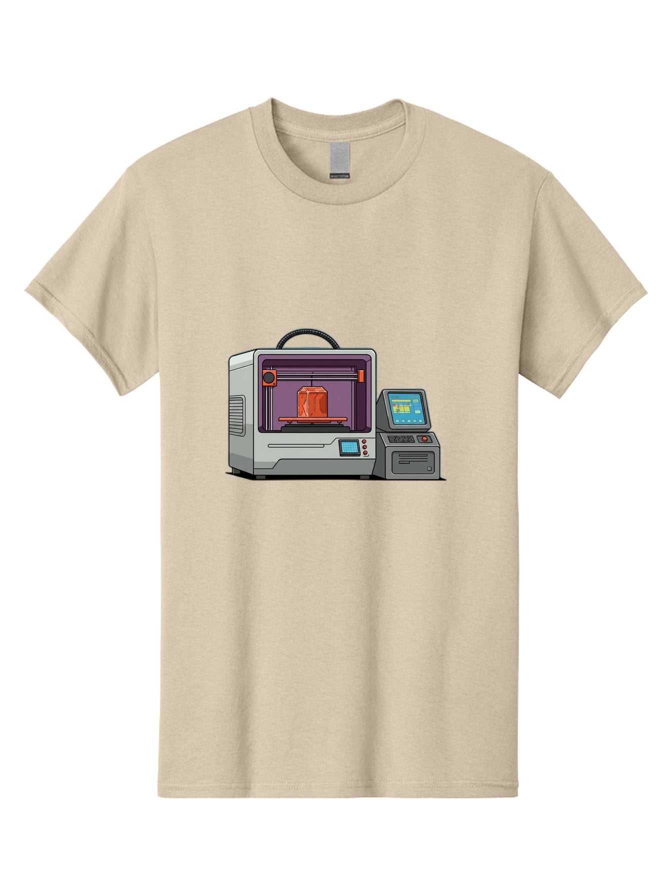 3D-Printer-4 Men'S Graphic Tee, 100% Cotton, Comfortable Casual Summer Wear, Machine Washable, 3D Printing Technology, Additive Manufacturing, Digital Design, Rapid Prototyping, Orange Object, Printer Controls, Digital Display, Baa035 15