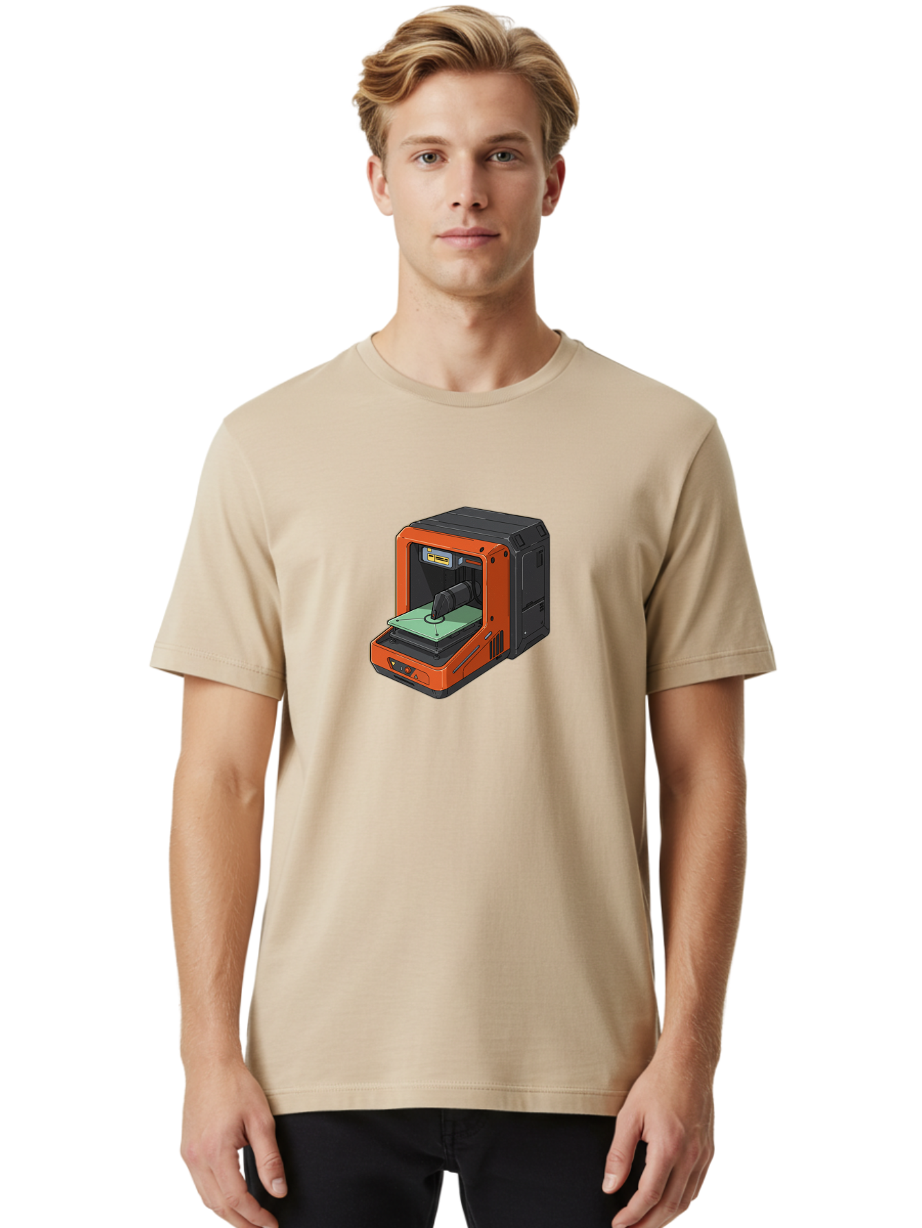 3D-Printer-40 Men'S Graphic Tee, 100% Cotton, Comfortable Casual Summer Wear, Machine Washable, Orange And Black 3D Printer, Printing Technology, Futuristic Design, Digital Fabrication, Additive Manufacturing, Futuristic Machine, Baa036