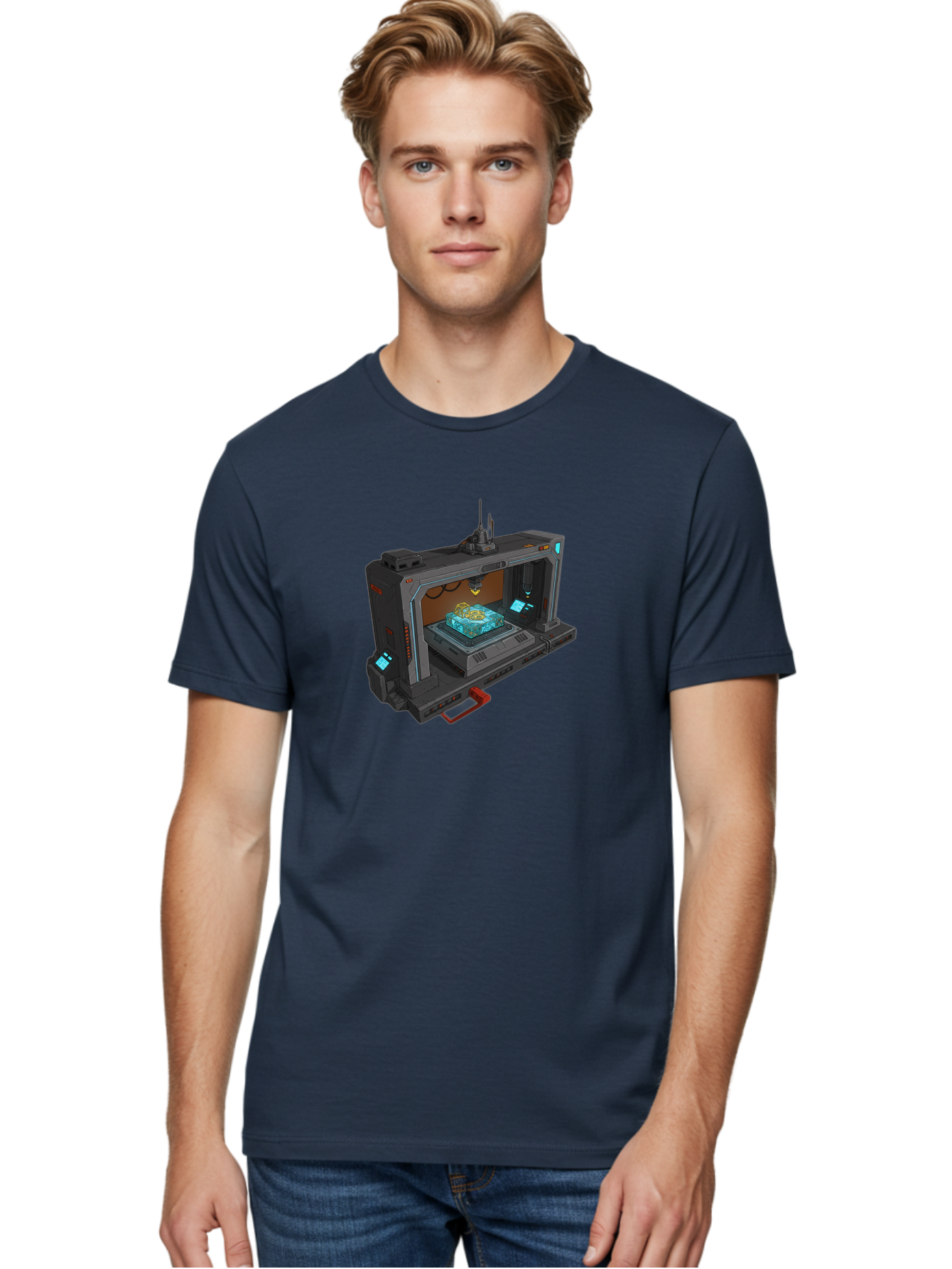 3D-Printer-42 Men'S Graphic Tee, 100% Cotton, Comfortable Casual Summer Wear, Machine Washable, Futuristic 3D Printing Technology, Advanced Manufacturing, Sci-Fi Machinery, Technological Innovation, Industrial Design, Digital Fabrication, Baa038