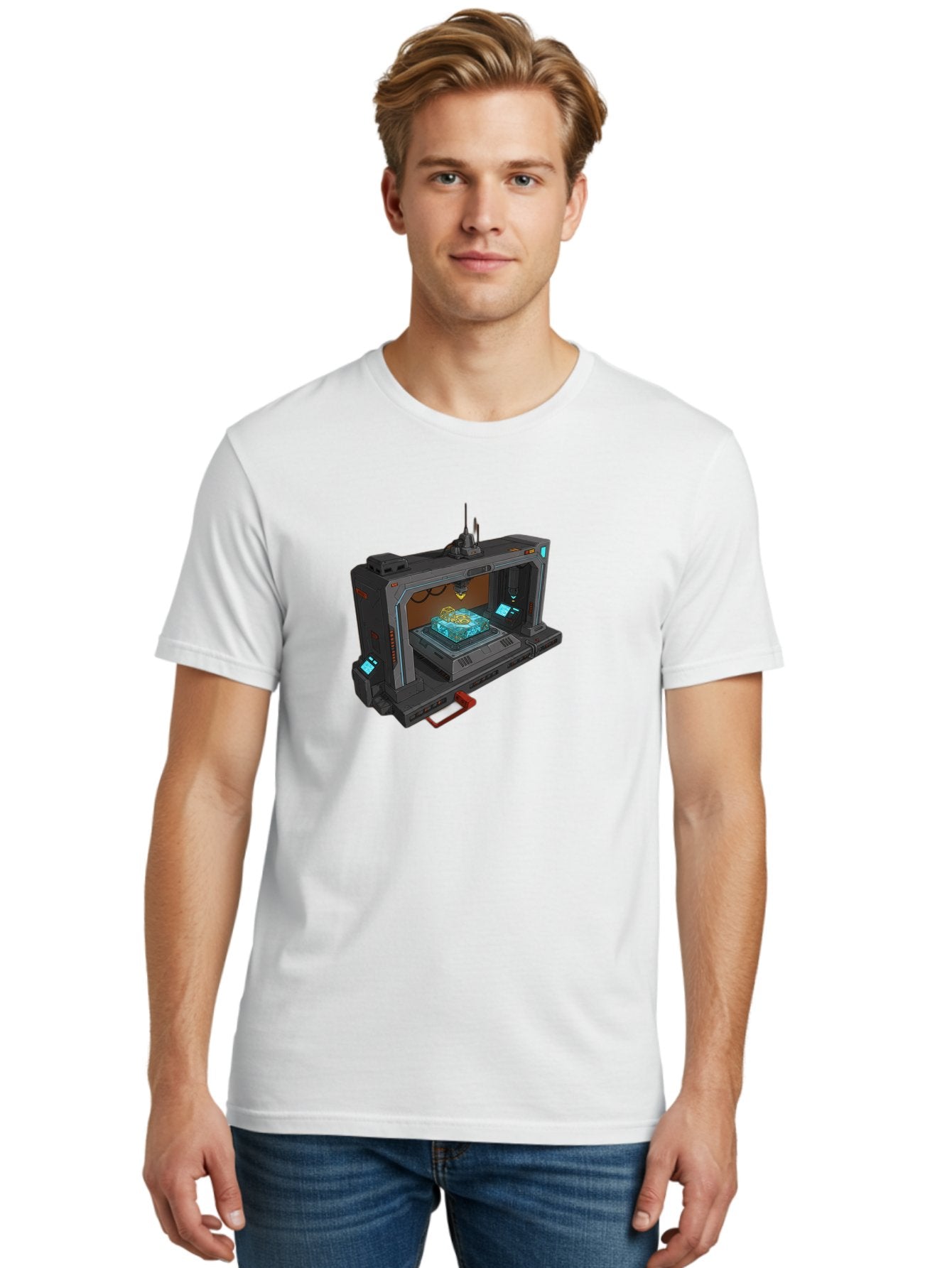 3D-Printer-42 Men'S Graphic Tee, 100% Cotton, Comfortable Casual Summer Wear, Machine Washable, Futuristic 3D Printing Technology, Advanced Manufacturing, Sci-Fi Machinery, Technological Innovation, Industrial Design, Digital Fabrication, Baa038 19