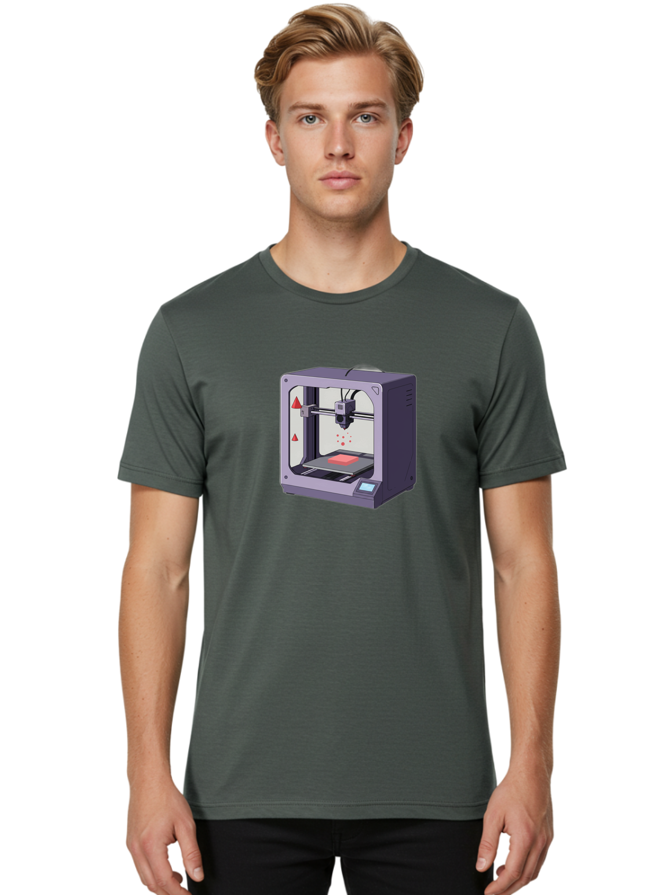 3D-Printer-6 Men'S Graphic Tee, 100% Cotton, Comfortable Casual Summer Wear, Machine Washable, 3D Printing Technology, Additive Manufacturing, Digital Fabrication, Rapid Prototyping, Printing Process, Red Material, Printer Nozzle, Baa040