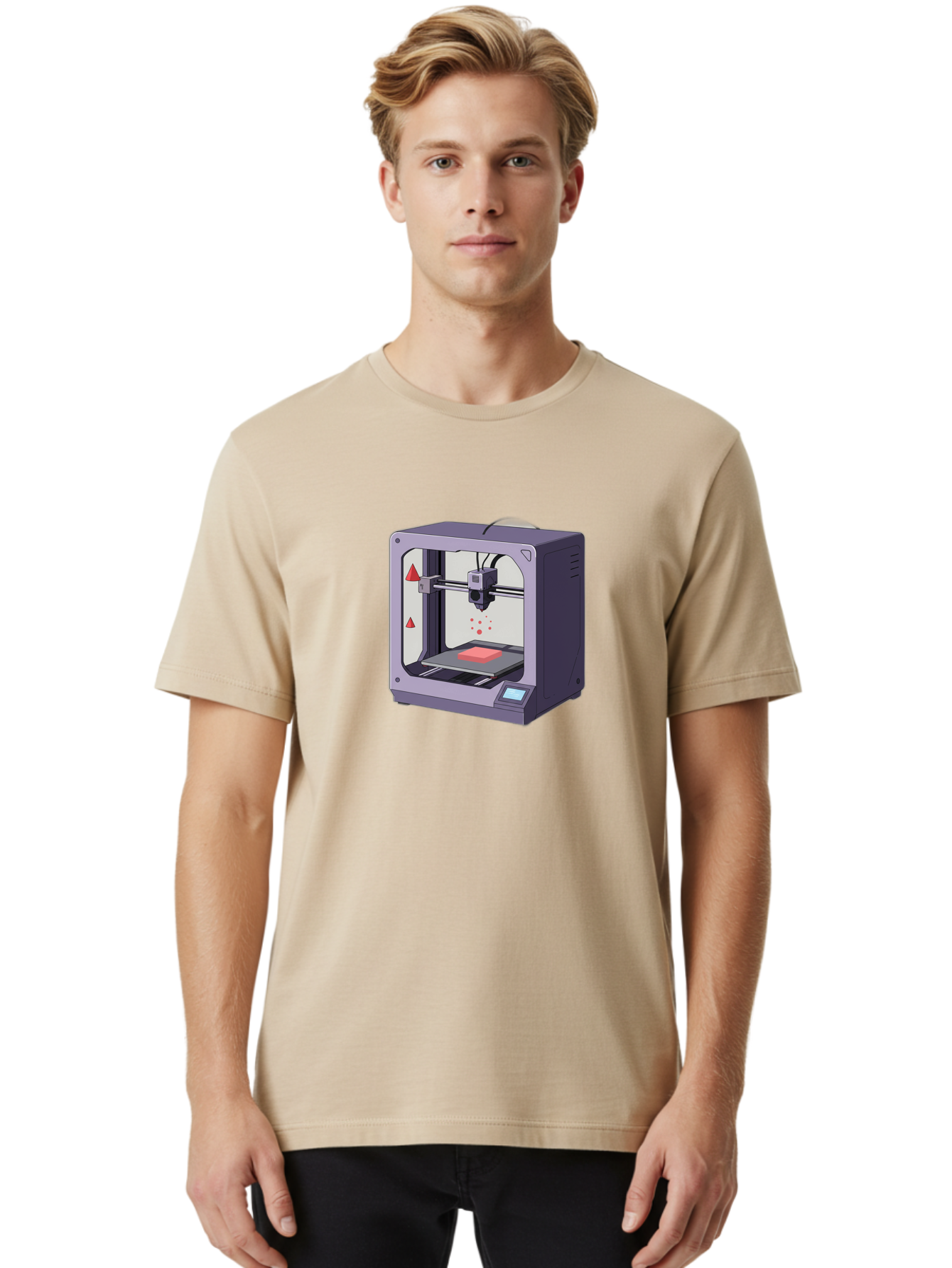 3D-Printer-6 Men'S Graphic Tee, 100% Cotton, Comfortable Casual Summer Wear, Machine Washable, 3D Printing Technology, Additive Manufacturing, Digital Fabrication, Rapid Prototyping, Printing Process, Red Material, Printer Nozzle, Baa040 30