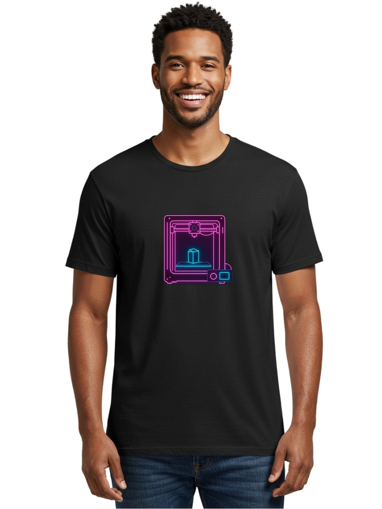 3D-Printer-8 Men'S Graphic Tee, 100% Cotton, Comfortable Casual Summer Wear, Machine Washable, 3D Printing Technology, Additive Manufacturing, Futuristic Design, Neon Lights, Digital Fabrication, Prototype Development, Innovative Product, Baa042 24