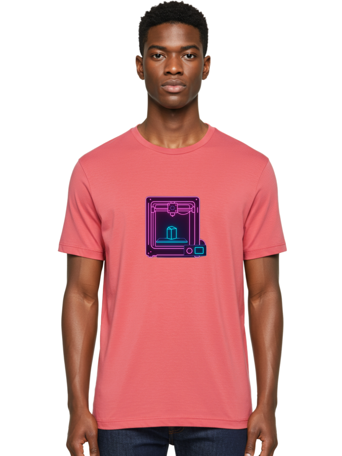 3D-Printer-8 Men'S Graphic Tee, 100% Cotton, Comfortable Casual Summer Wear, Machine Washable, 3D Printing Technology, Additive Manufacturing, Futuristic Design, Neon Lights, Digital Fabrication, Prototype Development, Innovative Product, Baa042 22
