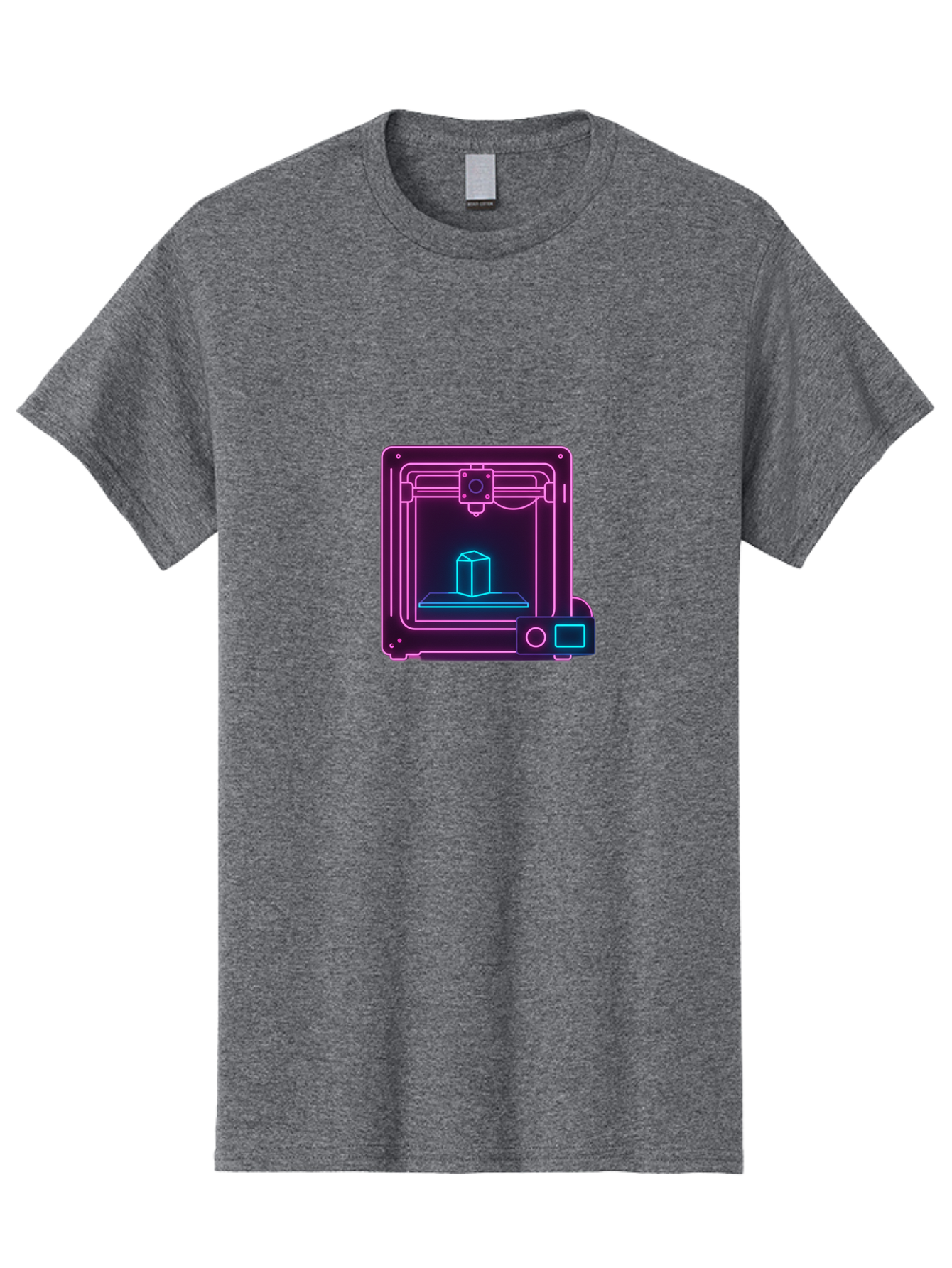 3D-Printer-8 Men'S Graphic Tee, 100% Cotton, Comfortable Casual Summer Wear, Machine Washable, 3D Printing Technology, Additive Manufacturing, Futuristic Design, Neon Lights, Digital Fabrication, Prototype Development, Innovative Product, Baa042