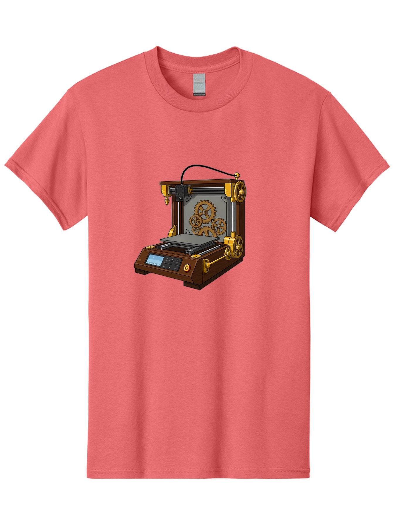 3D-Printer-9 Men'S Graphic Tee, 100% Cotton, Comfortable Casual Summer Wear, Machine Washable, Steampunk 3D Printer, Industrial Machinery, Mechanical Gears, Digital Display, Innovative Technology, Futuristic Design, Mechanical Engineering, Baa043 5