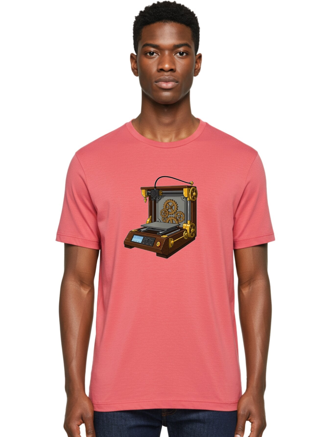 3D-Printer-9 Men'S Graphic Tee, 100% Cotton, Comfortable Casual Summer Wear, Machine Washable, Steampunk 3D Printer, Industrial Machinery, Mechanical Gears, Digital Display, Innovative Technology, Futuristic Design, Mechanical Engineering, Baa043 23