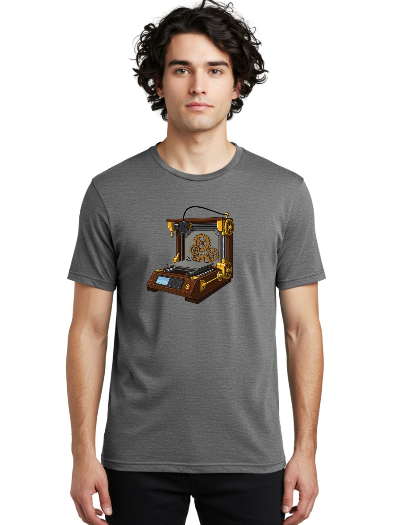 3D-Printer-9 Men'S Graphic Tee, 100% Cotton, Comfortable Casual Summer Wear, Machine Washable, Steampunk 3D Printer, Industrial Machinery, Mechanical Gears, Digital Display, Innovative Technology, Futuristic Design, Mechanical Engineering, Baa043 16