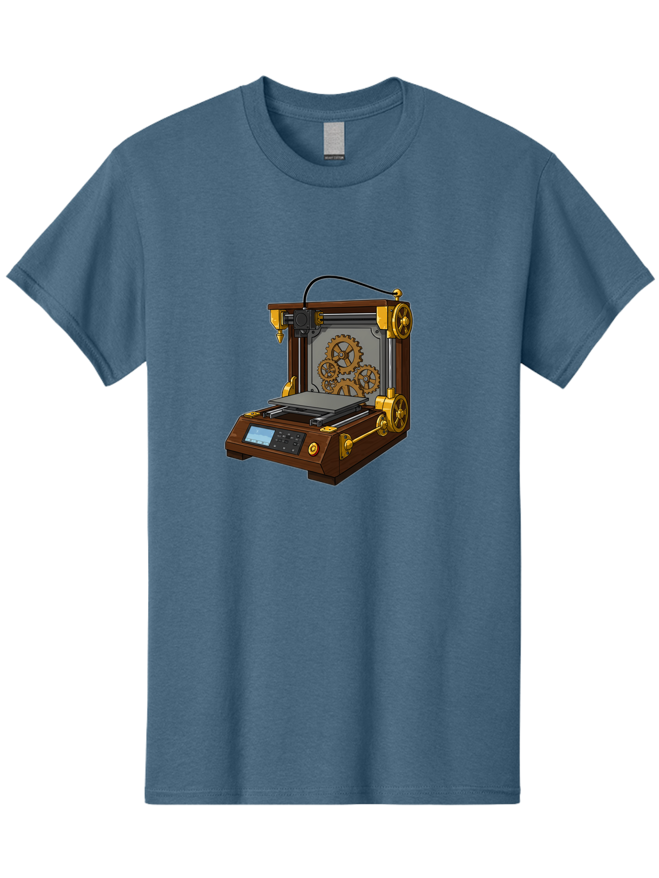 3D-Printer-9 Men'S Graphic Tee, 100% Cotton, Comfortable Casual Summer Wear, Machine Washable, Steampunk 3D Printer, Industrial Machinery, Mechanical Gears, Digital Display, Innovative Technology, Futuristic Design, Mechanical Engineering, Baa043