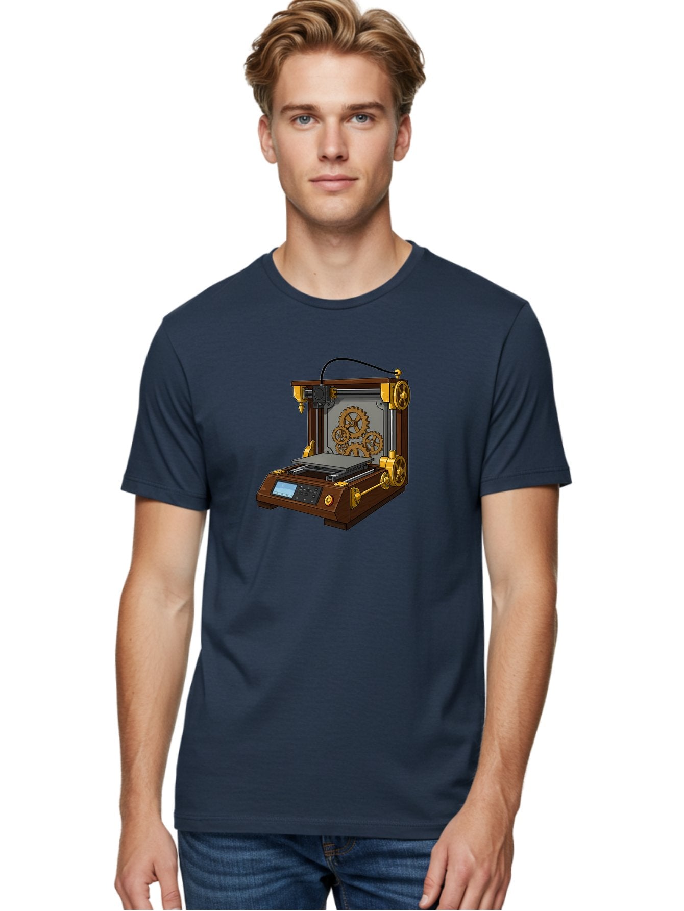 3D-Printer-9 Men'S Graphic Tee, 100% Cotton, Comfortable Casual Summer Wear, Machine Washable, Steampunk 3D Printer, Industrial Machinery, Mechanical Gears, Digital Display, Innovative Technology, Futuristic Design, Mechanical Engineering, Baa043 21