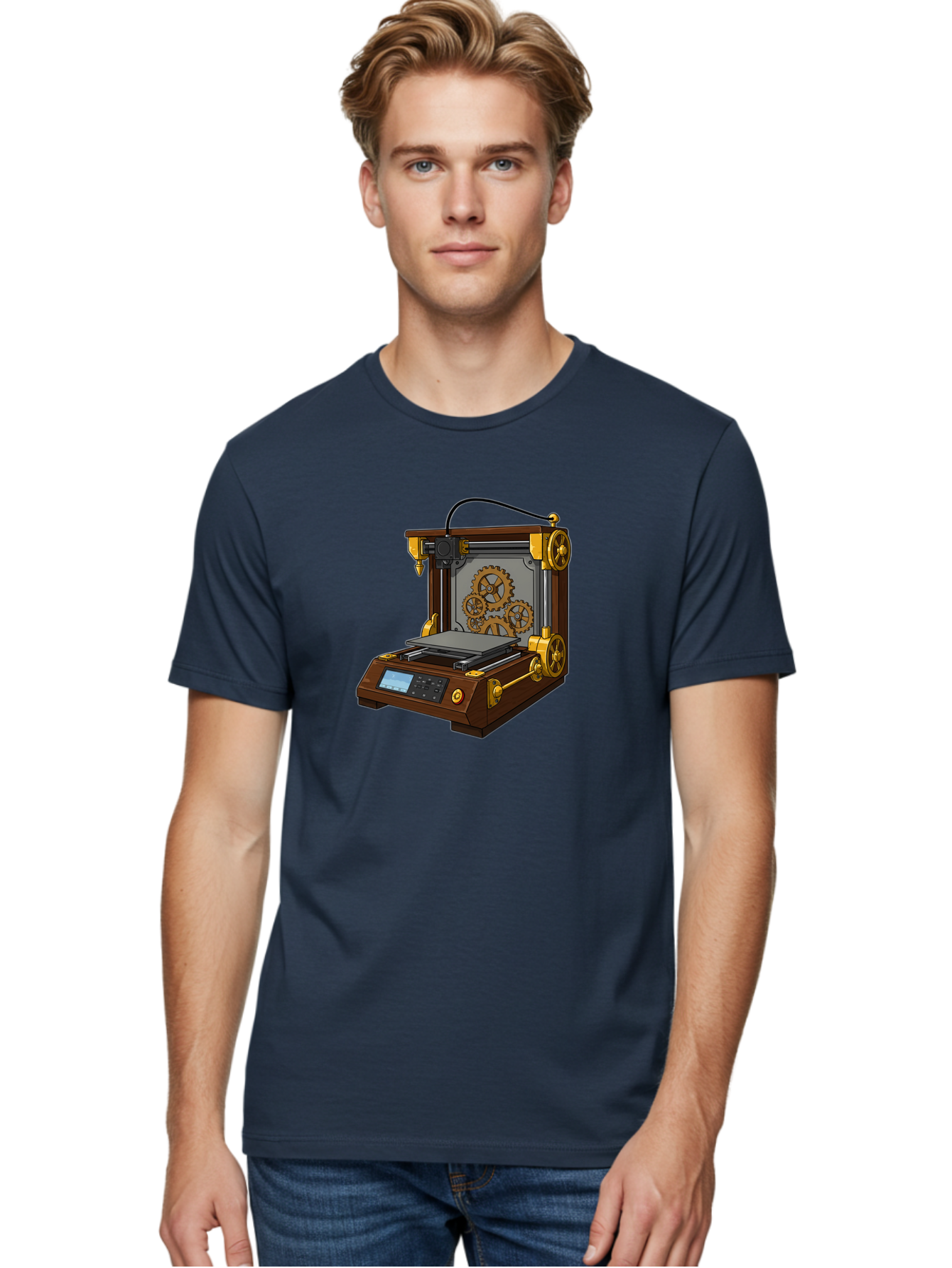 3D-Printer-9 Men'S Graphic Tee, 100% Cotton, Comfortable Casual Summer Wear, Machine Washable, Steampunk 3D Printer, Industrial Machinery, Mechanical Gears, Digital Display, Innovative Technology, Futuristic Design, Mechanical Engineering, Baa043 20