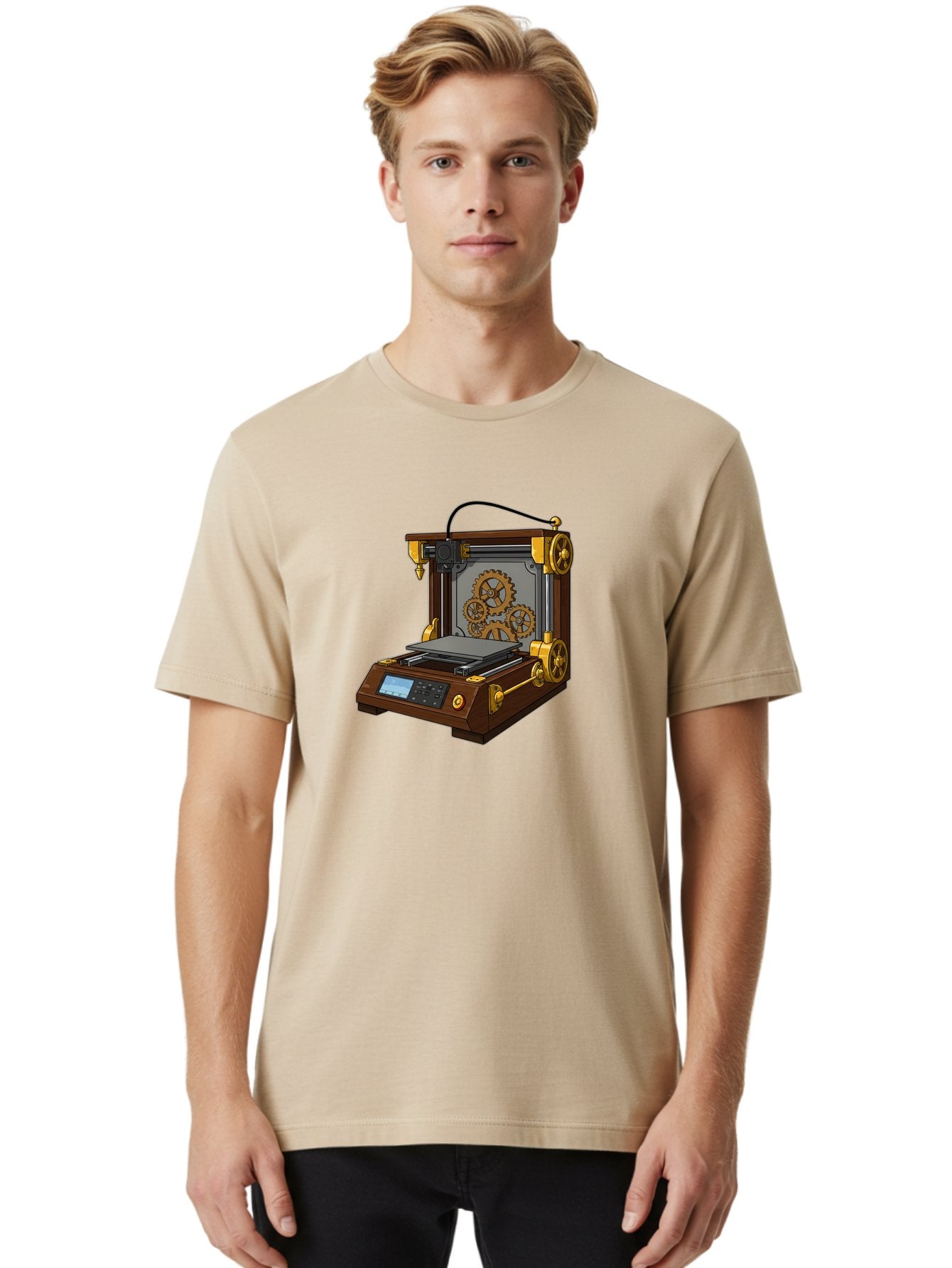 3D-Printer-9 Men'S Graphic Tee, 100% Cotton, Comfortable Casual Summer Wear, Machine Washable, Steampunk 3D Printer, Industrial Machinery, Mechanical Gears, Digital Display, Innovative Technology, Futuristic Design, Mechanical Engineering, Baa043 20
