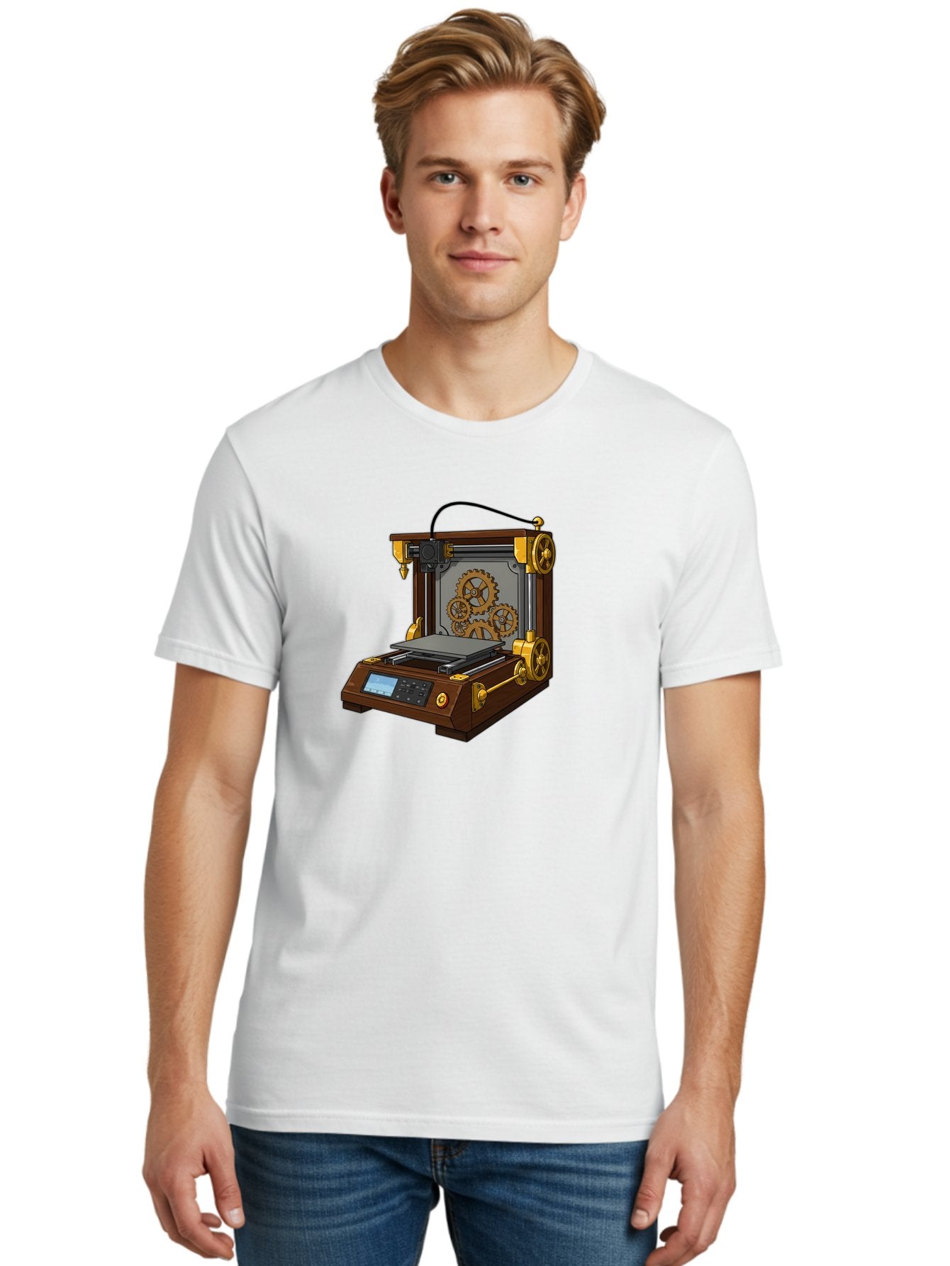 3D-Printer-9 Men'S Graphic Tee, 100% Cotton, Comfortable Casual Summer Wear, Machine Washable, Steampunk 3D Printer, Industrial Machinery, Mechanical Gears, Digital Display, Innovative Technology, Futuristic Design, Mechanical Engineering, Baa043 26