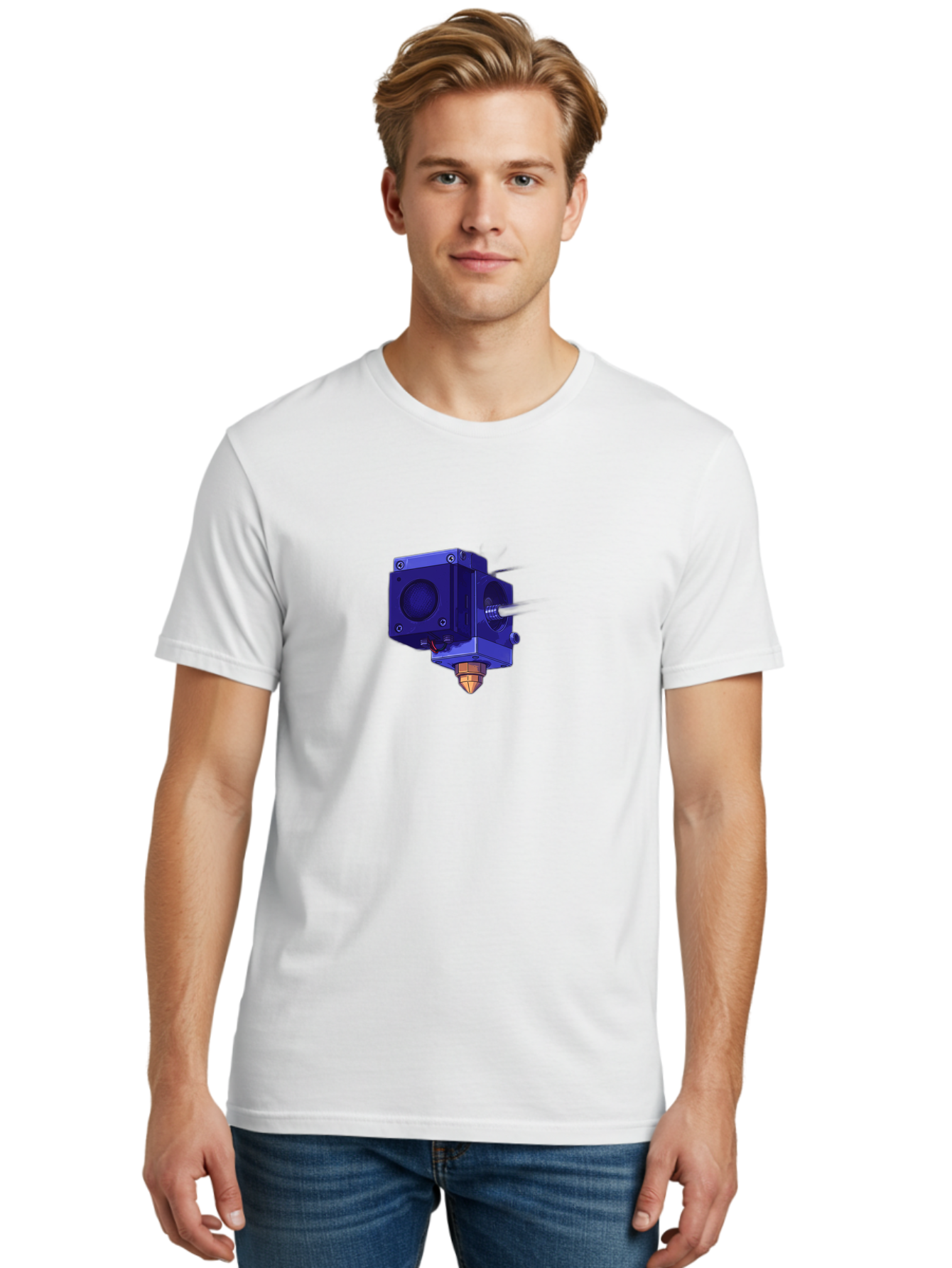 3D-Printer-Nozzle Men'S Graphic Tee, 100% Cotton, Comfortable Casual Summer Wear, Machine Washable, 3D Printing Technology, Extruder Head, 3D Modeling, Additive Manufacturing, Digital Fabrication, Rapid Prototyping, Innovative Design Baa046