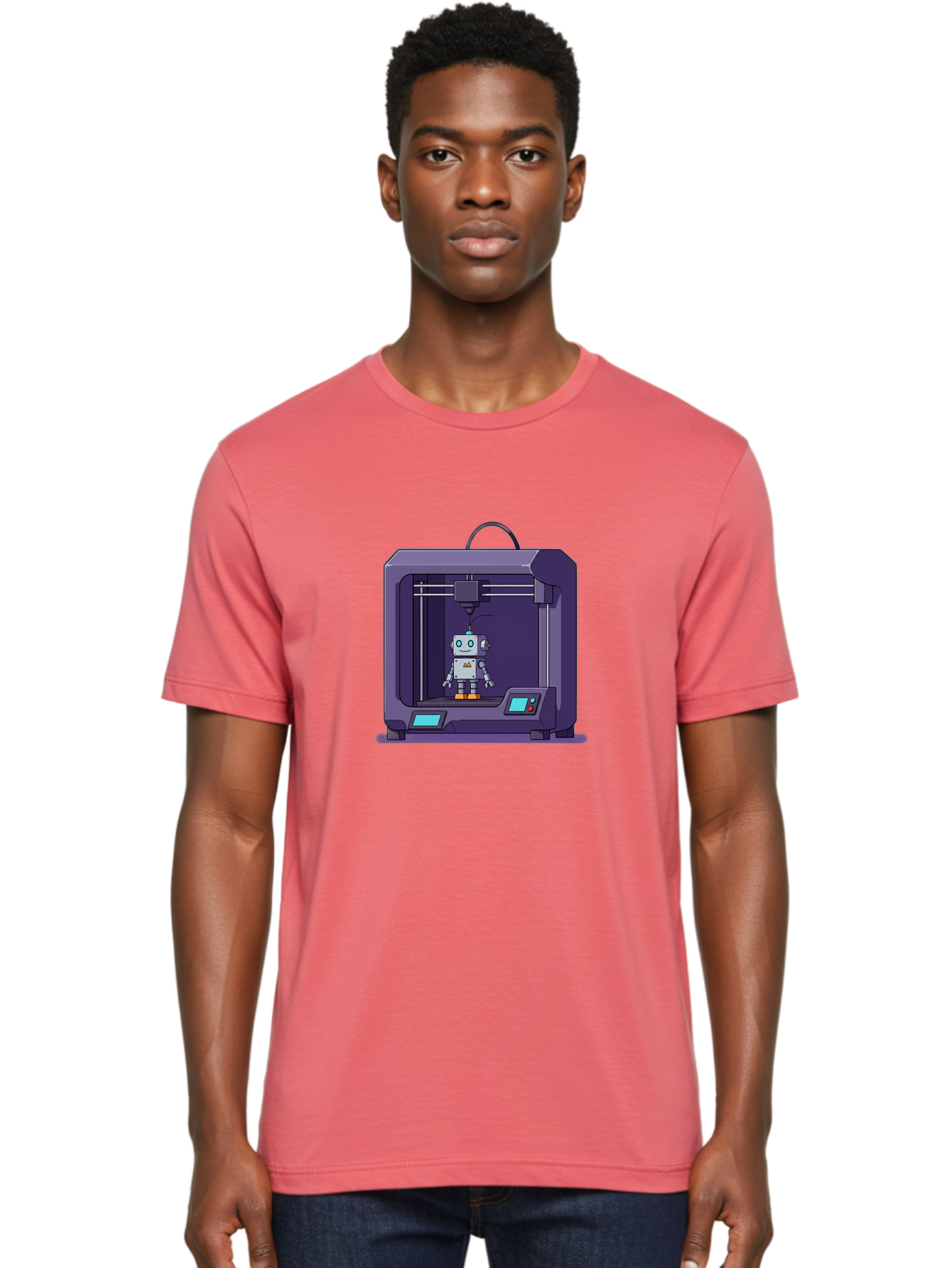 3D-Printer-Robot-1 Men'S Graphic Tee, 100% Cotton, Comfortable Casual Summer Wear, Machine Washable, 3D Printing Technology, Robot Being Printed, Advanced Manufacturing, Futuristic Design, Robotic Parts, Digital Fabrication, Baa047 14
