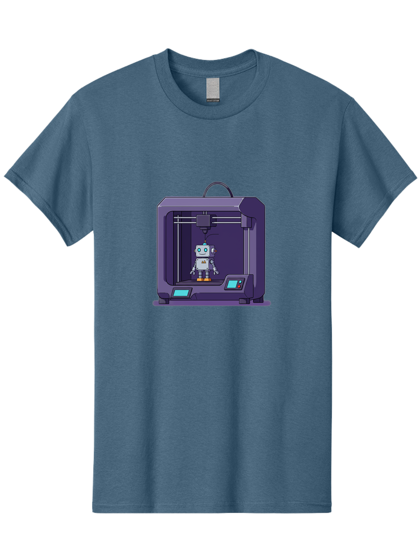 3D-Printer-Robot-1 Men'S Graphic Tee, 100% Cotton, Comfortable Casual Summer Wear, Machine Washable, 3D Printing Technology, Robot Being Printed, Advanced Manufacturing, Futuristic Design, Robotic Parts, Digital Fabrication, Baa047