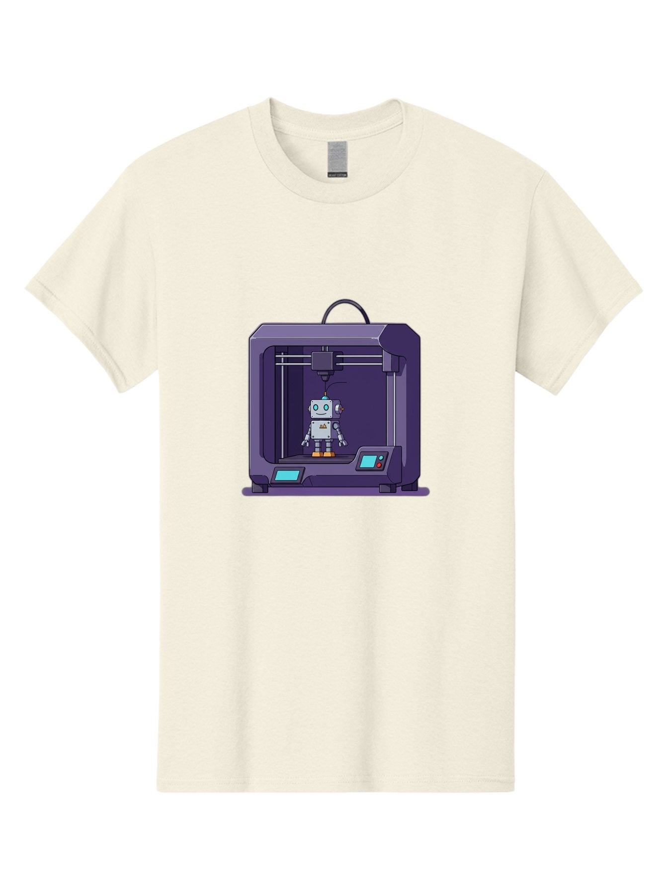 3D-Printer-Robot-1 Men'S Graphic Tee, 100% Cotton, Comfortable Casual Summer Wear, Machine Washable, 3D Printing Technology, Robot Being Printed, Advanced Manufacturing, Futuristic Design, Robotic Parts, Digital Fabrication, Baa047
