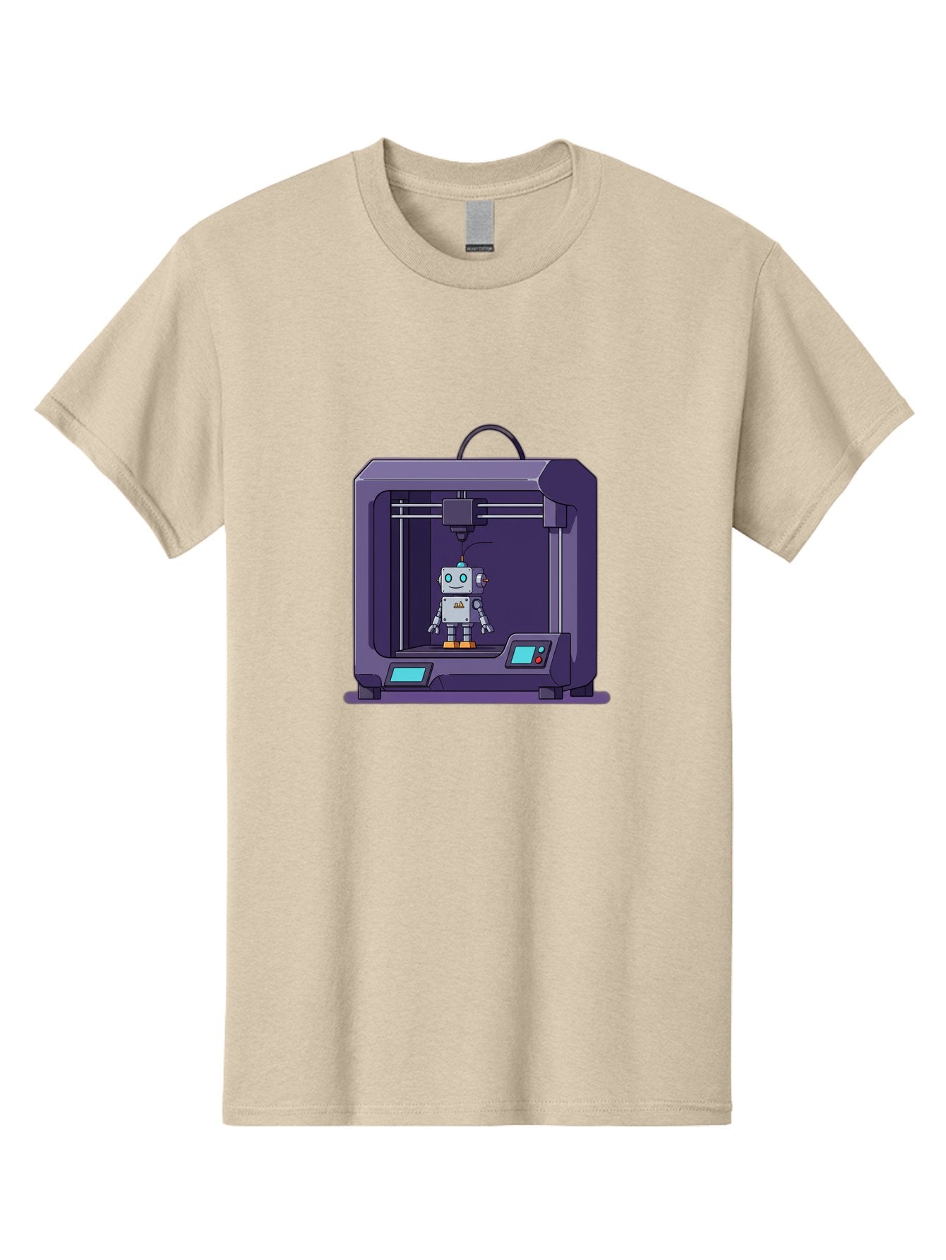 3D-Printer-Robot-1 Men'S Graphic Tee, 100% Cotton, Comfortable Casual Summer Wear, Machine Washable, 3D Printing Technology, Robot Being Printed, Advanced Manufacturing, Futuristic Design, Robotic Parts, Digital Fabrication, Baa047 11