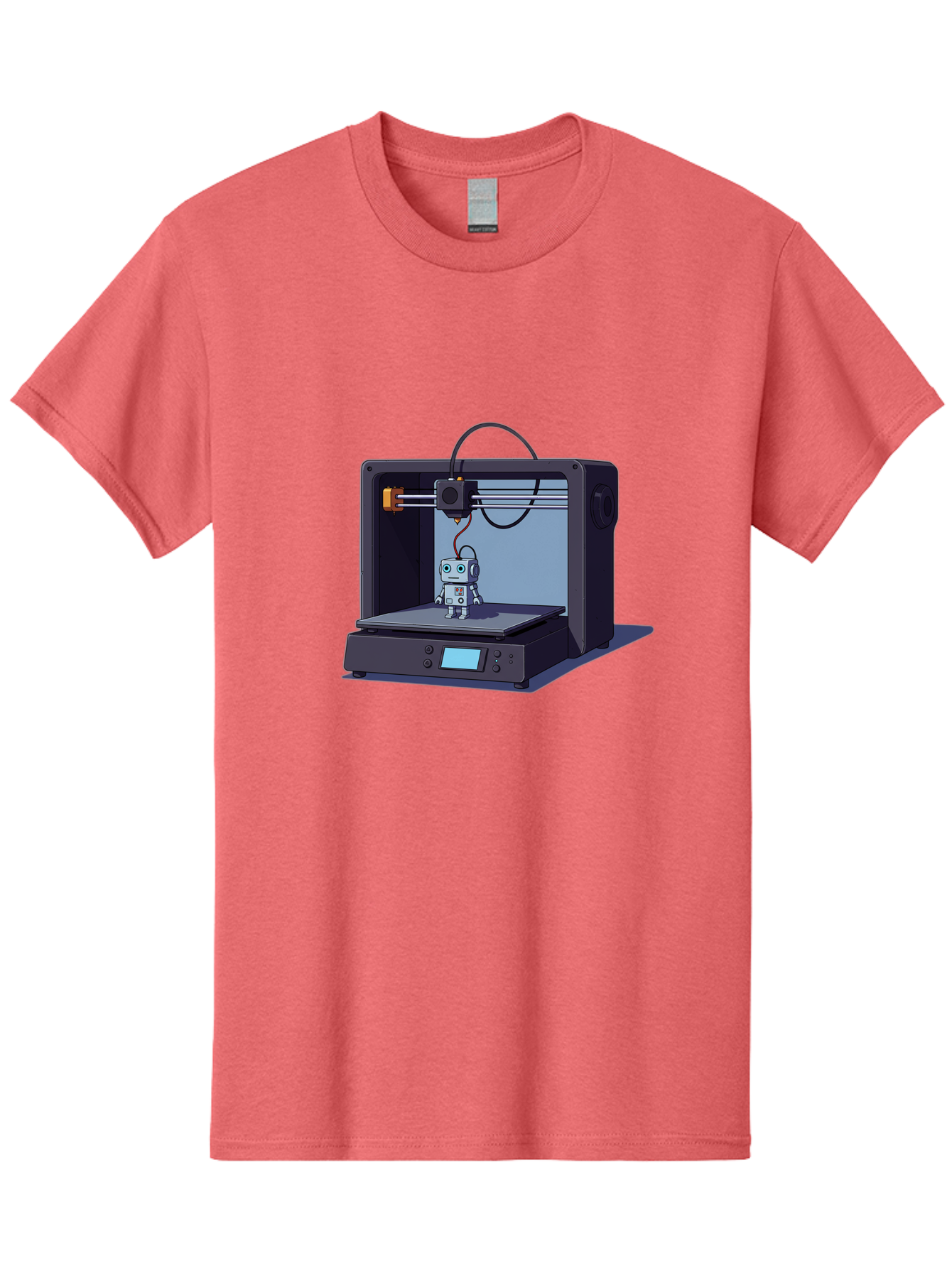 3D-Printer-Robot Men'S Graphic Tee, 100% Cotton, Comfortable Casual Summer Wear, Machine Washable, 3D Printing Technology, Robot Figurine, Digital Fabrication, Additive Manufacturing, Futuristic Design, Robotic Innovation, Modern Machinery Baa048 11
