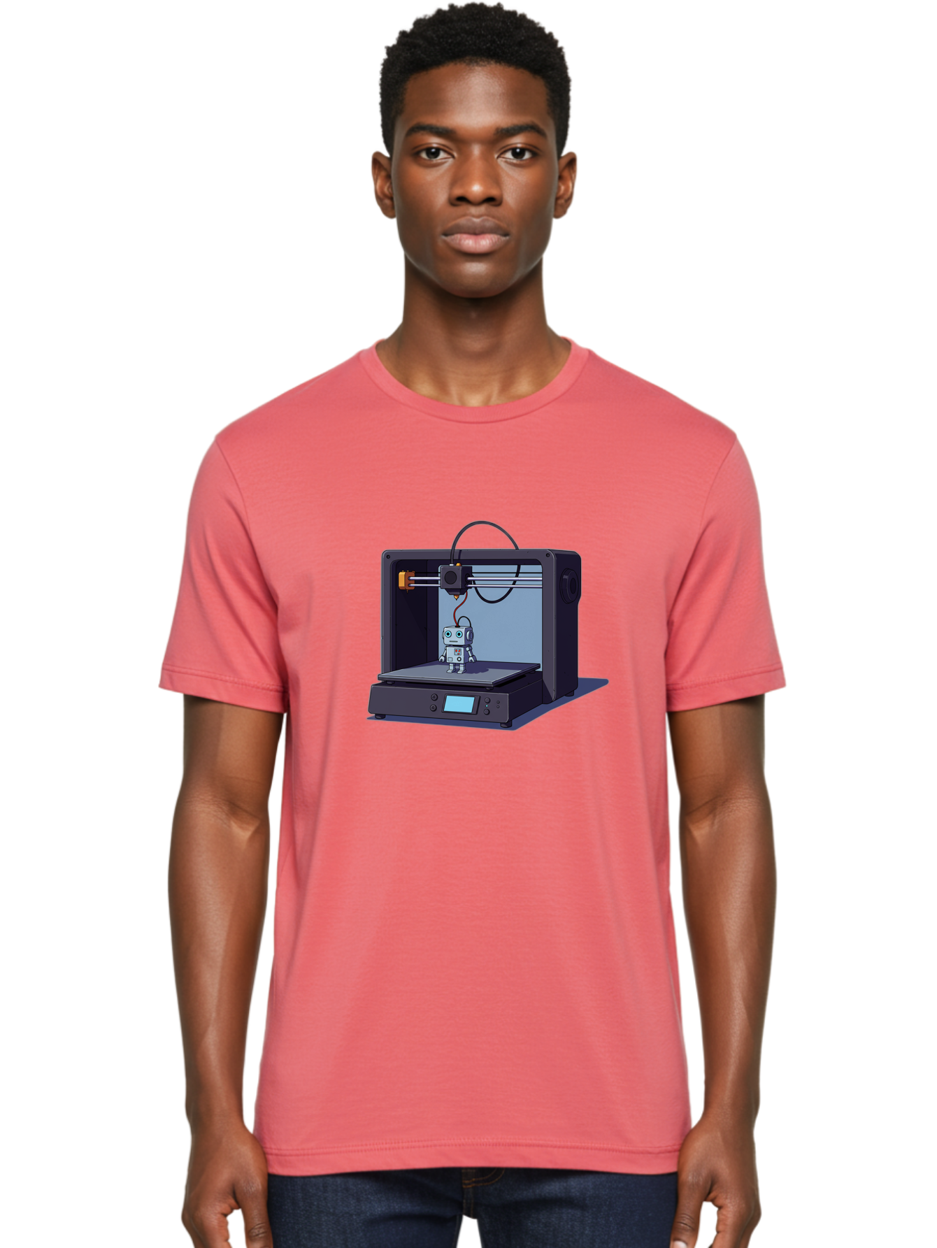 3D-Printer-Robot Men'S Graphic Tee, 100% Cotton, Comfortable Casual Summer Wear, Machine Washable, 3D Printing Technology, Robot Figurine, Digital Fabrication, Additive Manufacturing, Futuristic Design, Robotic Innovation, Modern Machinery Baa048 12