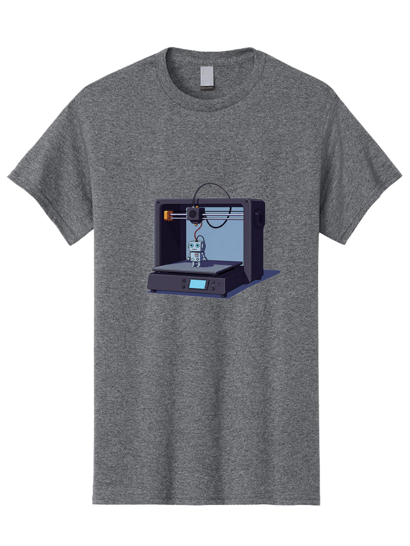 3D-Printer-Robot Men'S Graphic Tee, 100% Cotton, Comfortable Casual Summer Wear, Machine Washable, 3D Printing Technology, Robot Figurine, Digital Fabrication, Additive Manufacturing, Futuristic Design, Robotic Innovation, Modern Machinery Baa048