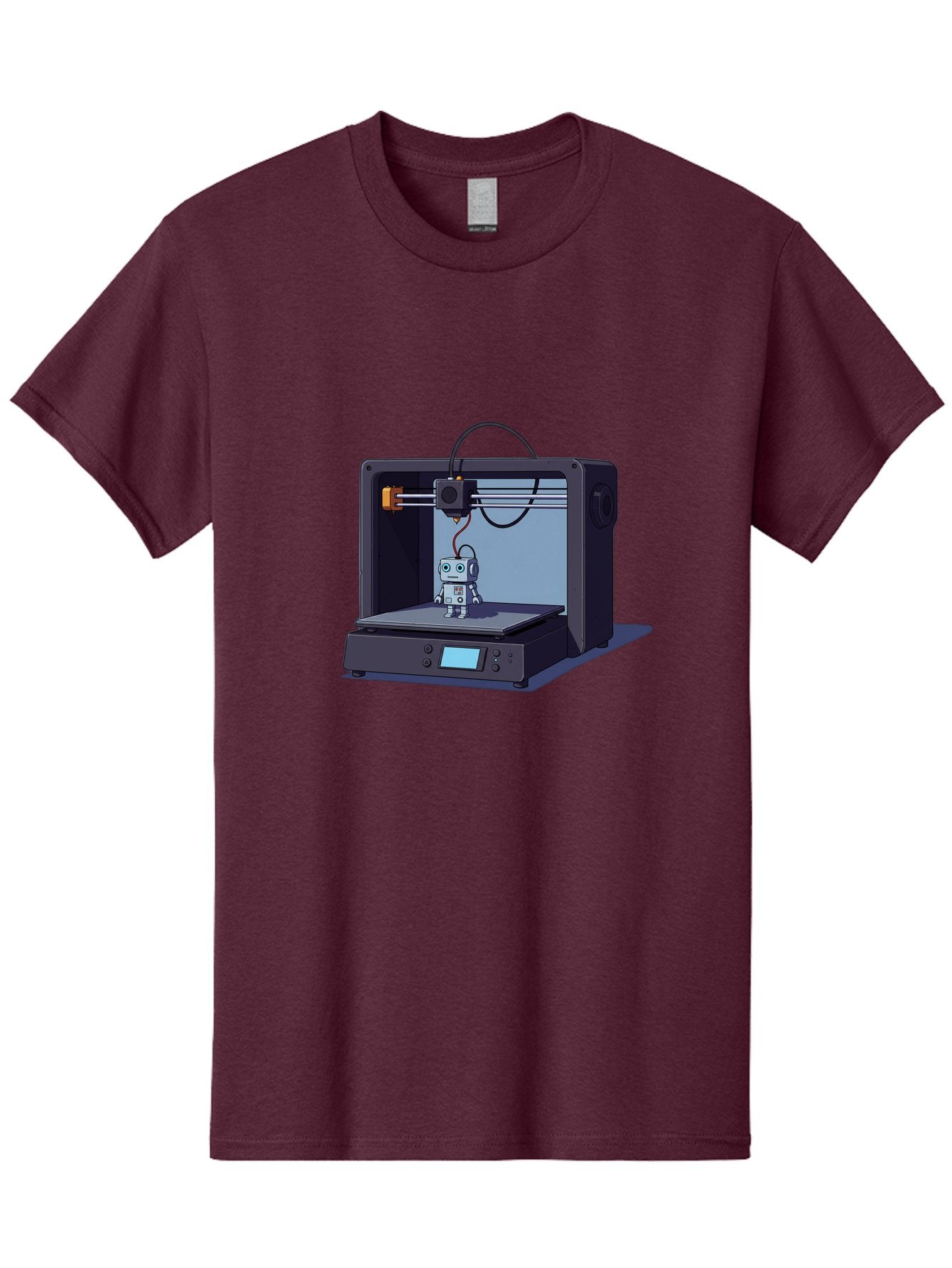 3D-Printer-Robot Men'S Graphic Tee, 100% Cotton, Comfortable Casual Summer Wear, Machine Washable, 3D Printing Technology, Robot Figurine, Digital Fabrication, Additive Manufacturing, Futuristic Design, Robotic Innovation, Modern Machinery Baa048 12