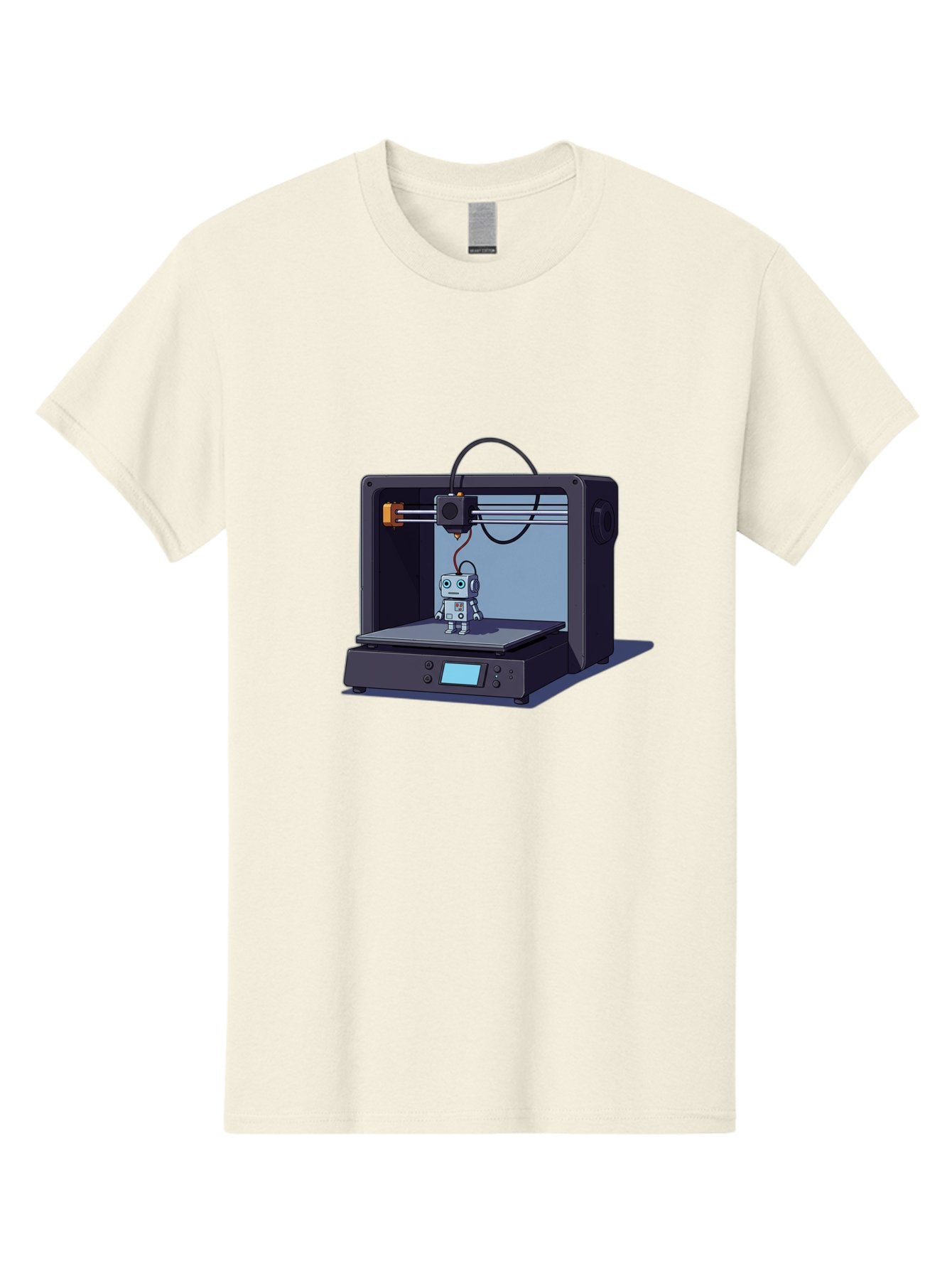 3D-Printer-Robot Men'S Graphic Tee, 100% Cotton, Comfortable Casual Summer Wear, Machine Washable, 3D Printing Technology, Robot Figurine, Digital Fabrication, Additive Manufacturing, Futuristic Design, Robotic Innovation, Modern Machinery Baa048 11