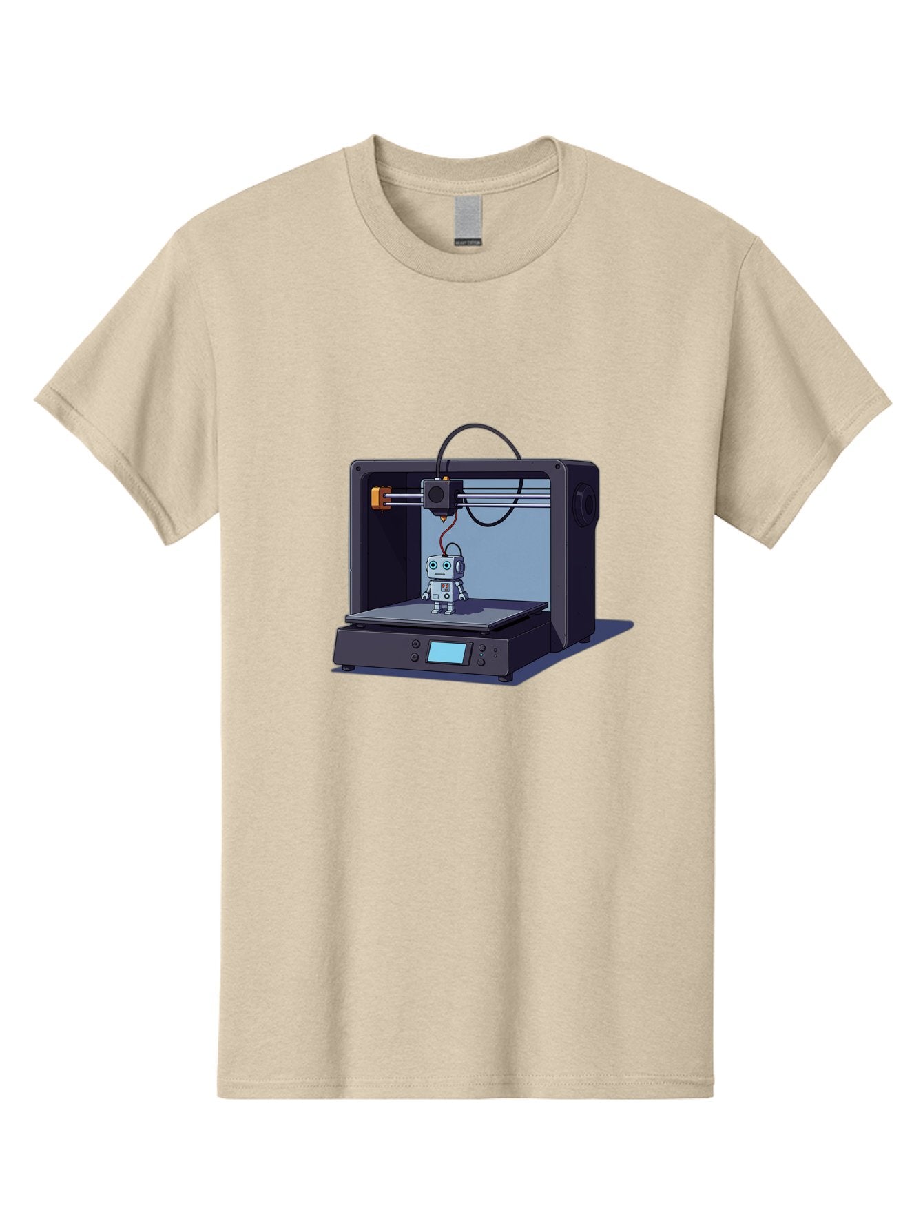 3D-Printer-Robot Men'S Graphic Tee, 100% Cotton, Comfortable Casual Summer Wear, Machine Washable, 3D Printing Technology, Robot Figurine, Digital Fabrication, Additive Manufacturing, Futuristic Design, Robotic Innovation, Modern Machinery Baa048 7