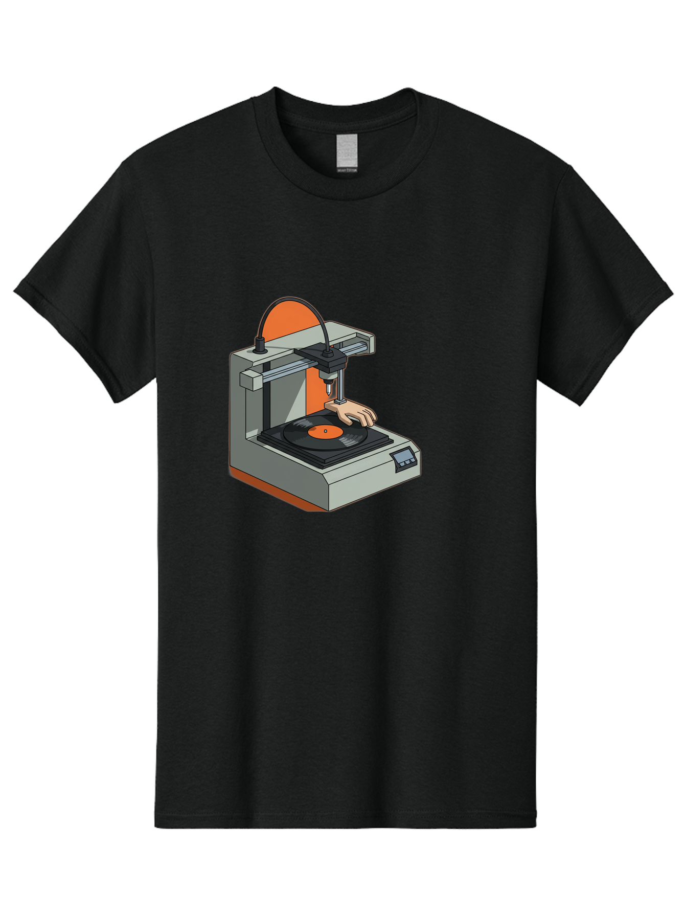 3D-Printer-Vinyl-Record Men'S Graphic Tee, 100% Cotton, Comfortable Casual Summer Wear, Machine Washable, 3D Printing Technology, Vinyl Record Production, Innovative Manufacturing, Creative Design, Futuristic Machinery, Digital Fabrication, Baa049