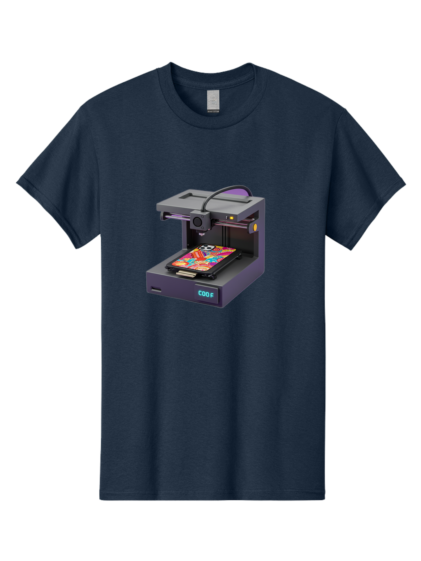 3D-Printer-With-Phone-Case Men'S Graphic Tee, 100% Cotton, Comfortable Casual Summer Wear, Machine Washable, 3D Printing Technology, Vibrant Phone Case, Colorful Design, Sugar Skull Art, Creative Printing, Modern Machinery, Baa050 7