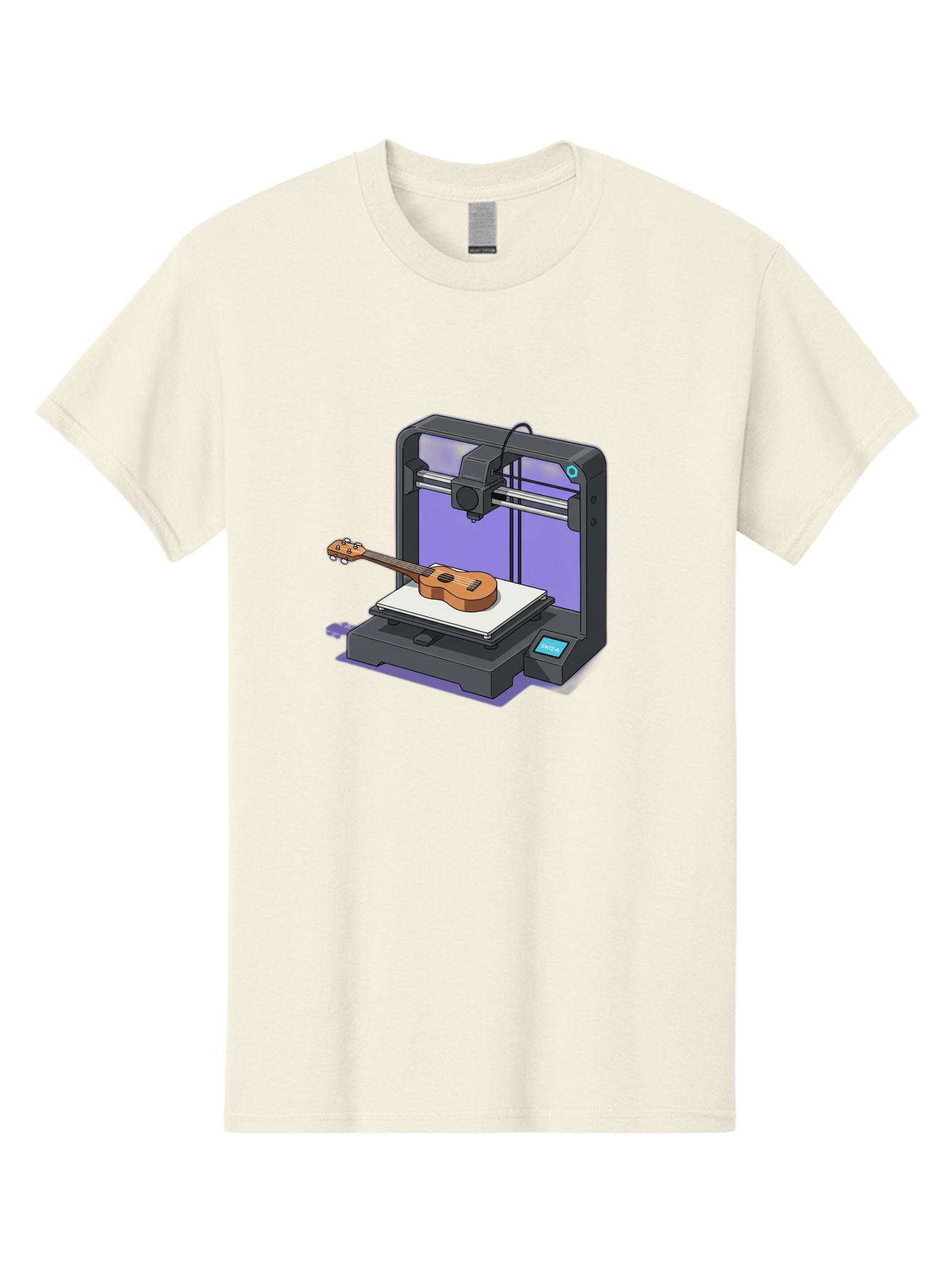 3D-Printer-With-Ukulele Men'S Graphic Tee, 100% Cotton, Comfortable Casual Summer Wear, Machine Washable, 3D Printing Technology, Ukulele Manufacturing, Customized Instruments, Innovative Design, Digital Fabrication, Musical Instruments, Baa051 9