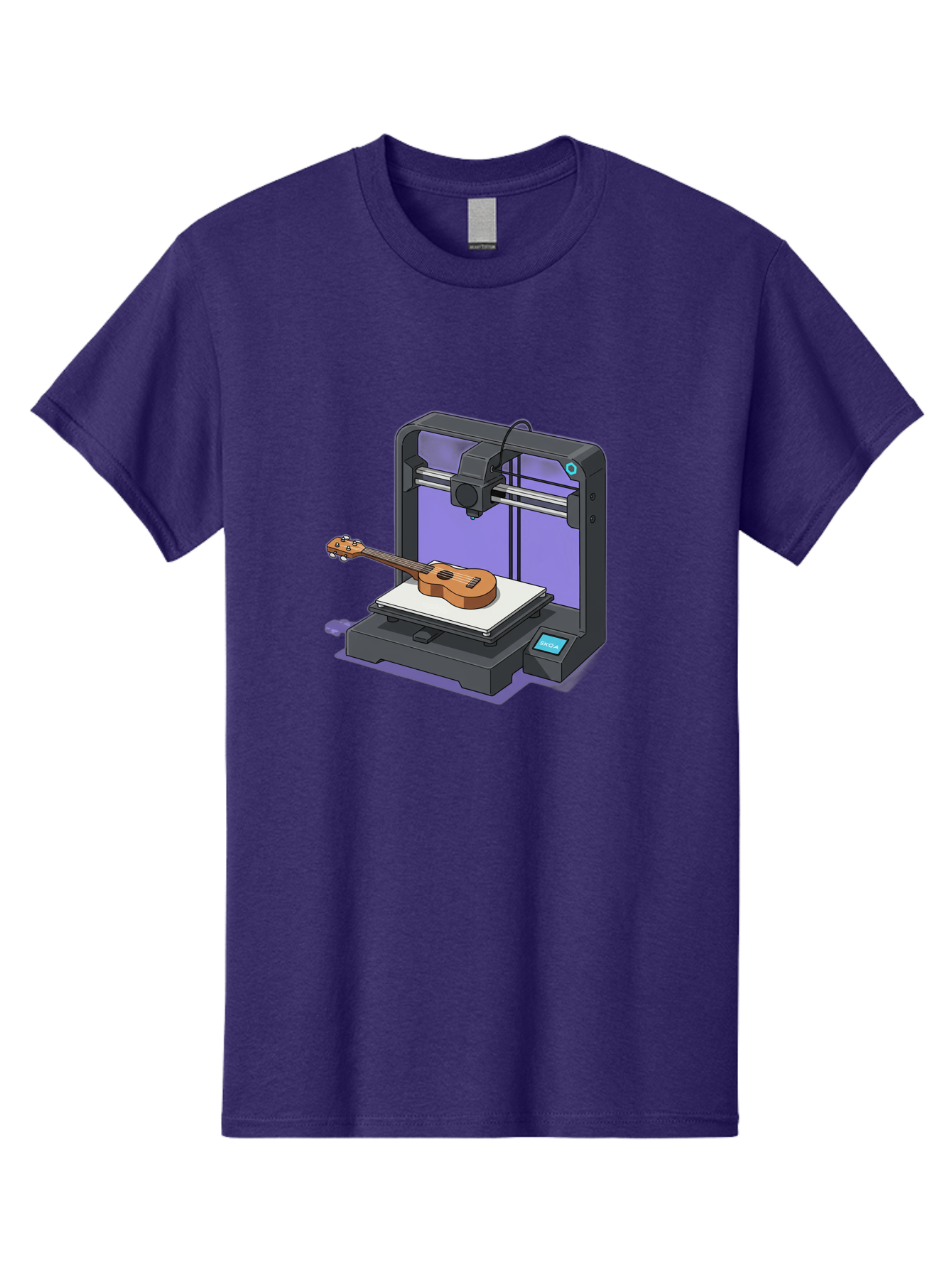 3D-Printer-With-Ukulele Men'S Graphic Tee, 100% Cotton, Comfortable Casual Summer Wear, Machine Washable, 3D Printing Technology, Ukulele Manufacturing, Customized Instruments, Innovative Design, Digital Fabrication, Musical Instruments, Baa051