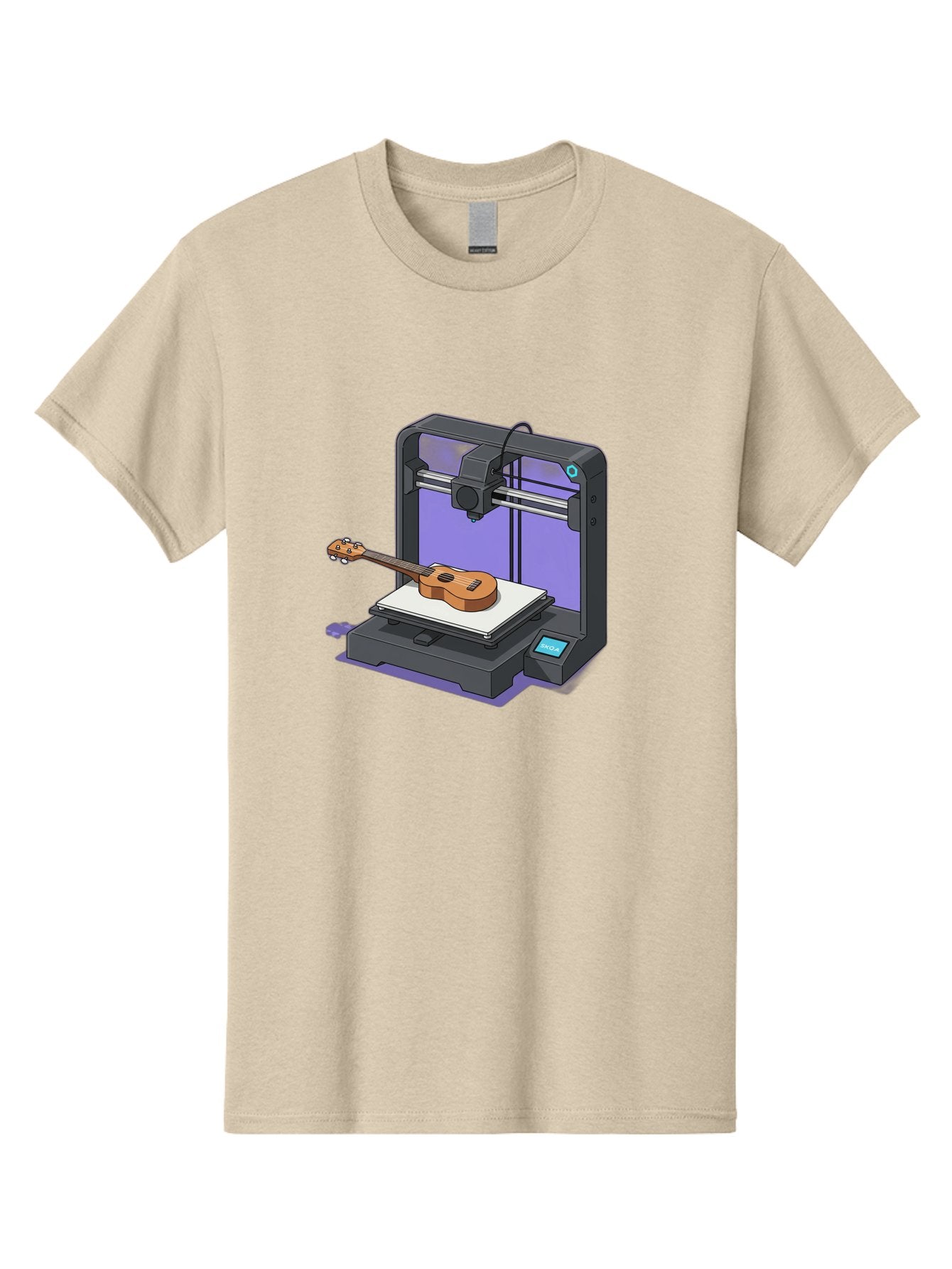 3D-Printer-With-Ukulele Men'S Graphic Tee, 100% Cotton, Comfortable Casual Summer Wear, Machine Washable, 3D Printing Technology, Ukulele Manufacturing, Customized Instruments, Innovative Design, Digital Fabrication, Musical Instruments, Baa051 4