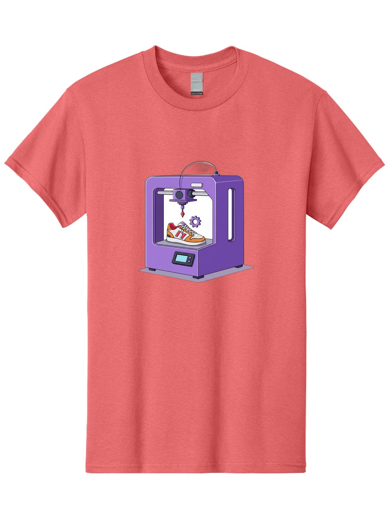 3D-Printing-Sneaker Men'S Graphic Tee, 100% Cotton, Comfortable Casual Summer Wear, Machine Washable, 3D Printing Technology, Futuristic Design, Customizable Shoes, Modern Manufacturing, Additive Manufacturing, Orange And White Sneakers, Baa053 5