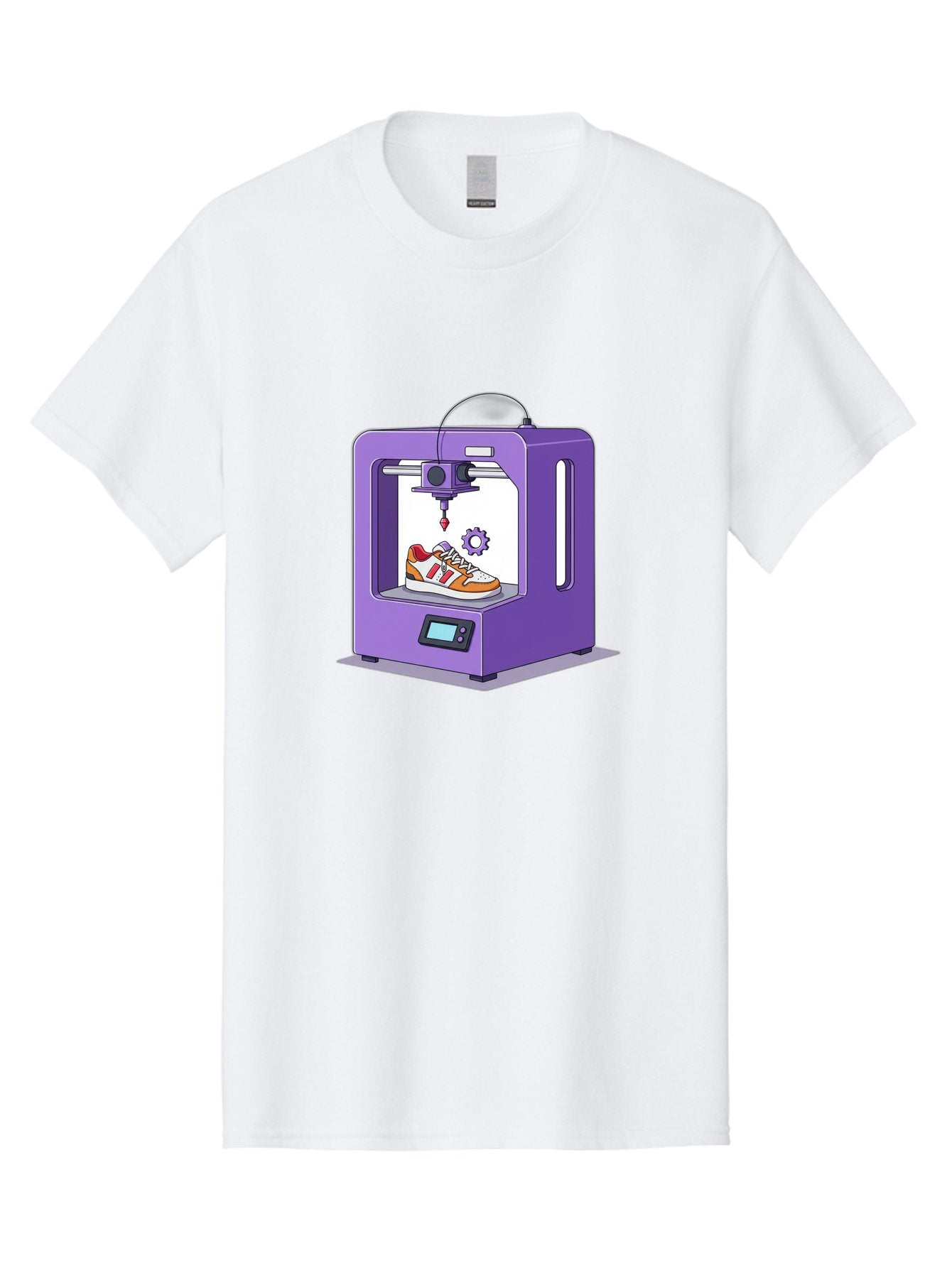 3D-Printing-Sneaker Men'S Graphic Tee, 100% Cotton, Comfortable Casual Summer Wear, Machine Washable, 3D Printing Technology, Futuristic Design, Customizable Shoes, Modern Manufacturing, Additive Manufacturing, Orange And White Sneakers, Baa053 15