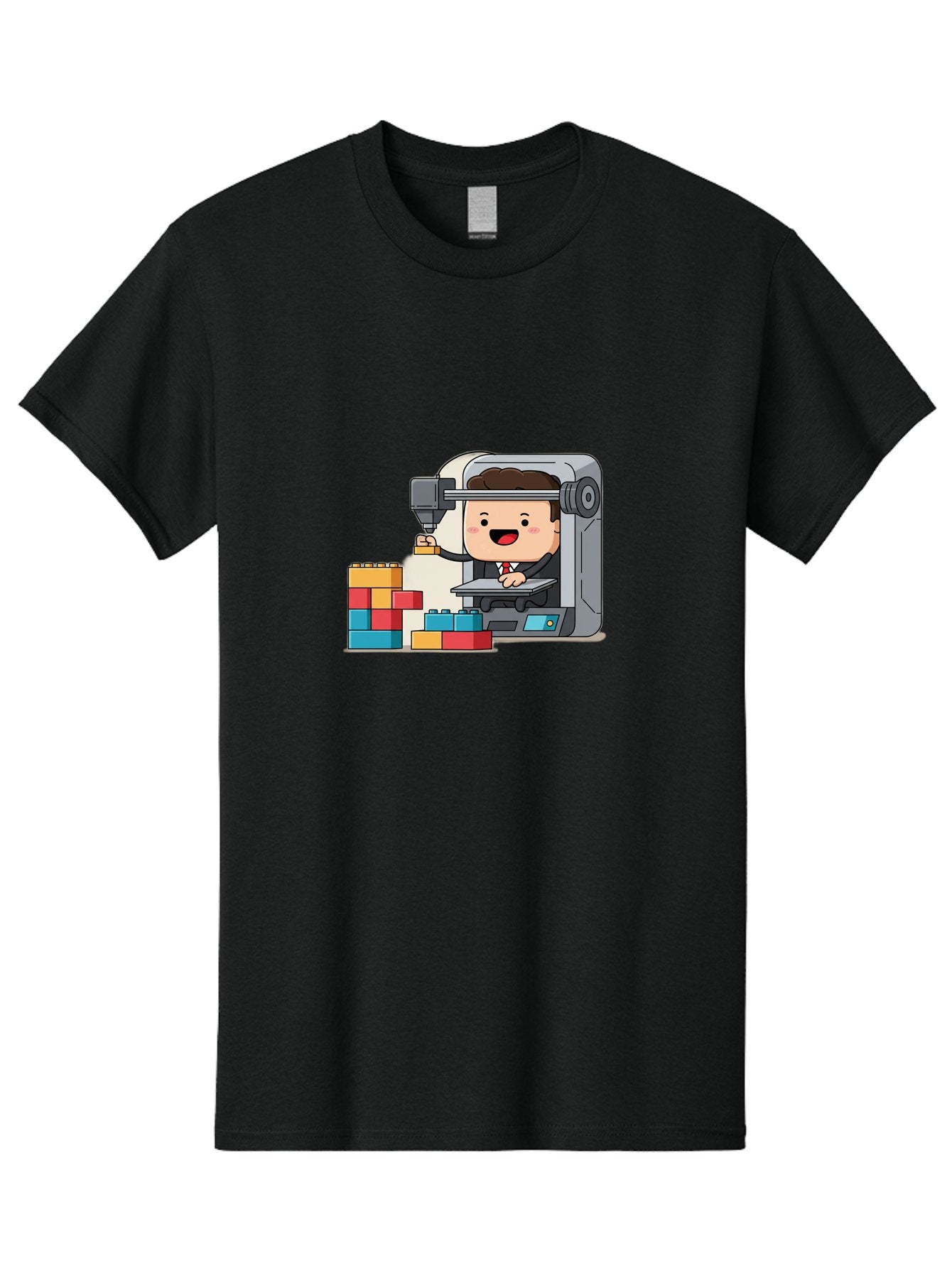 3D-Printing Men'S Graphic Tee, 100% Cotton, Comfortable Casual Summer Wear, Machine Washable, 3D Printing Technology, Additive Manufacturing, Businessman Operating Printer, Colorful Blocks, Construction, Innovation, Rapid Prototyping, Baa054 14