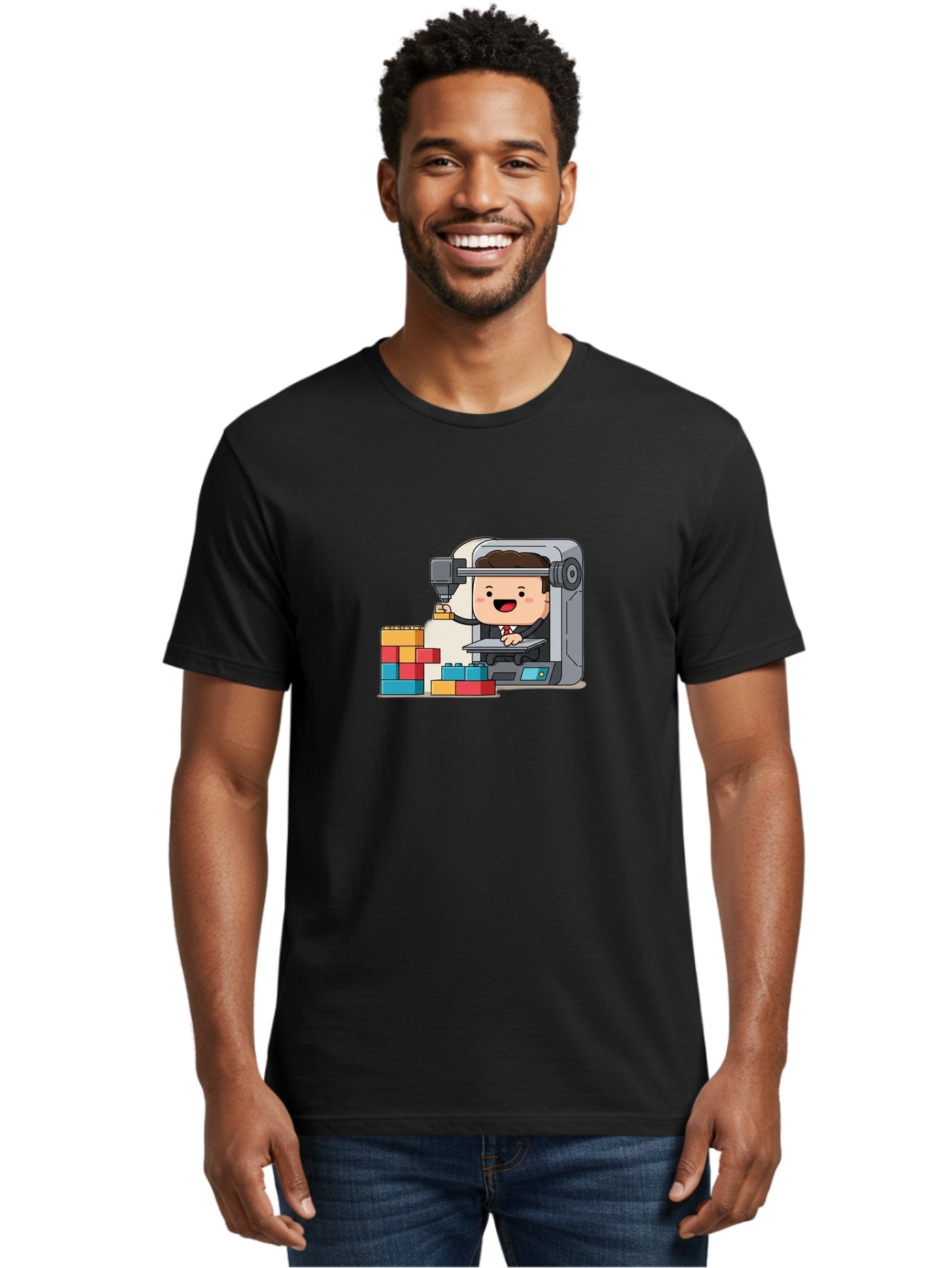 3D-Printing Men'S Graphic Tee, 100% Cotton, Comfortable Casual Summer Wear, Machine Washable, 3D Printing Technology, Additive Manufacturing, Businessman Operating Printer, Colorful Blocks, Construction, Innovation, Rapid Prototyping, Baa054 29