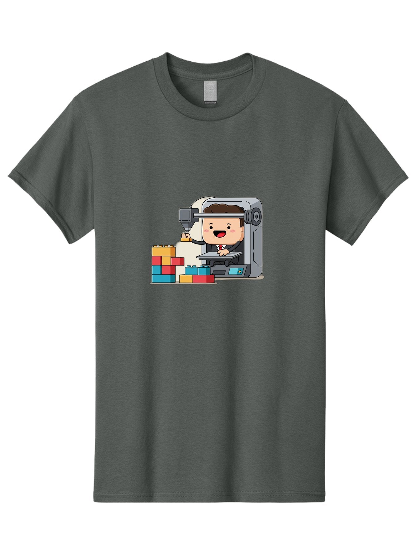 3D-Printing Men'S Graphic Tee, 100% Cotton, Comfortable Casual Summer Wear, Machine Washable, 3D Printing Technology, Additive Manufacturing, Businessman Operating Printer, Colorful Blocks, Construction, Innovation, Rapid Prototyping, Baa054 3