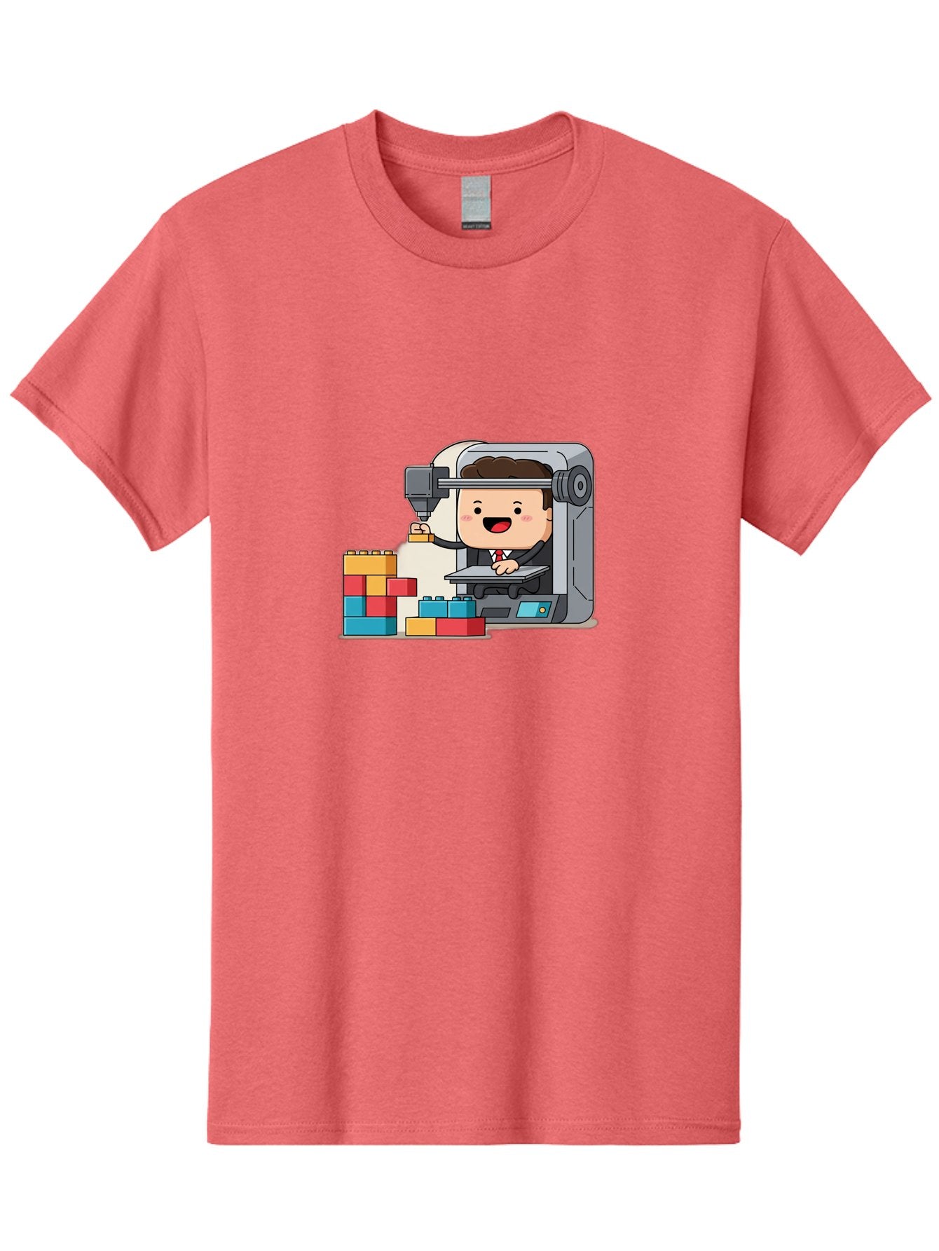 3D-Printing Men'S Graphic Tee, 100% Cotton, Comfortable Casual Summer Wear, Machine Washable, 3D Printing Technology, Additive Manufacturing, Businessman Operating Printer, Colorful Blocks, Construction, Innovation, Rapid Prototyping, Baa054 7