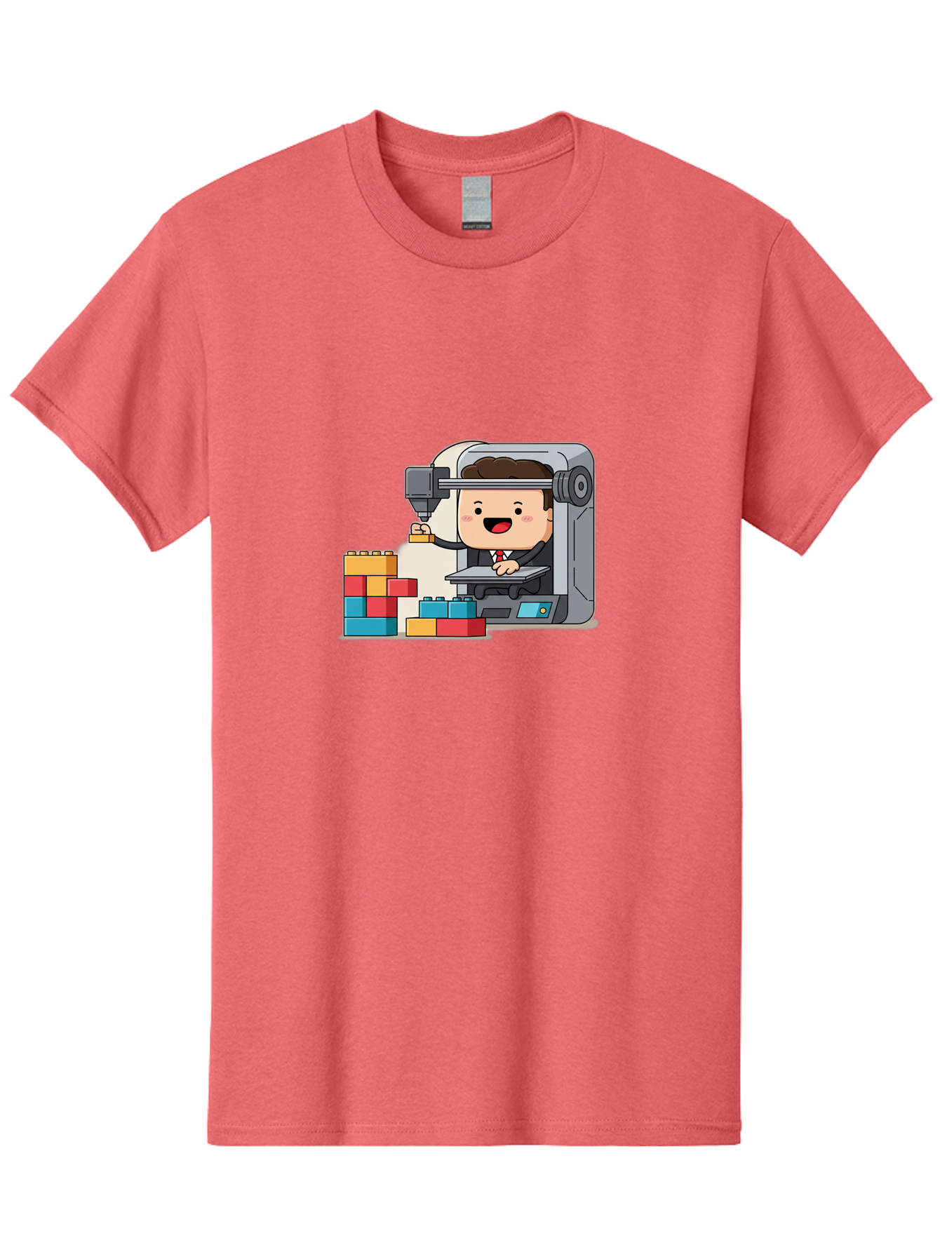 3D-Printing Men'S Graphic Tee, 100% Cotton, Comfortable Casual Summer Wear, Machine Washable, 3D Printing Technology, Additive Manufacturing, Businessman Operating Printer, Colorful Blocks, Construction, Innovation, Rapid Prototyping, Baa054 25