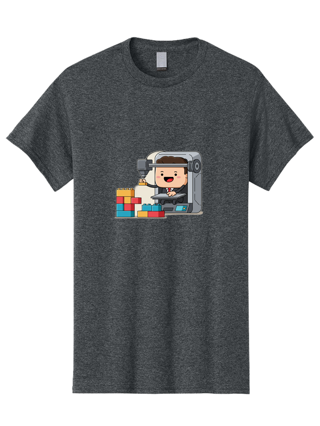 3D-Printing Men'S Graphic Tee, 100% Cotton, Comfortable Casual Summer Wear, Machine Washable, 3D Printing Technology, Additive Manufacturing, Businessman Operating Printer, Colorful Blocks, Construction, Innovation, Rapid Prototyping, Baa054