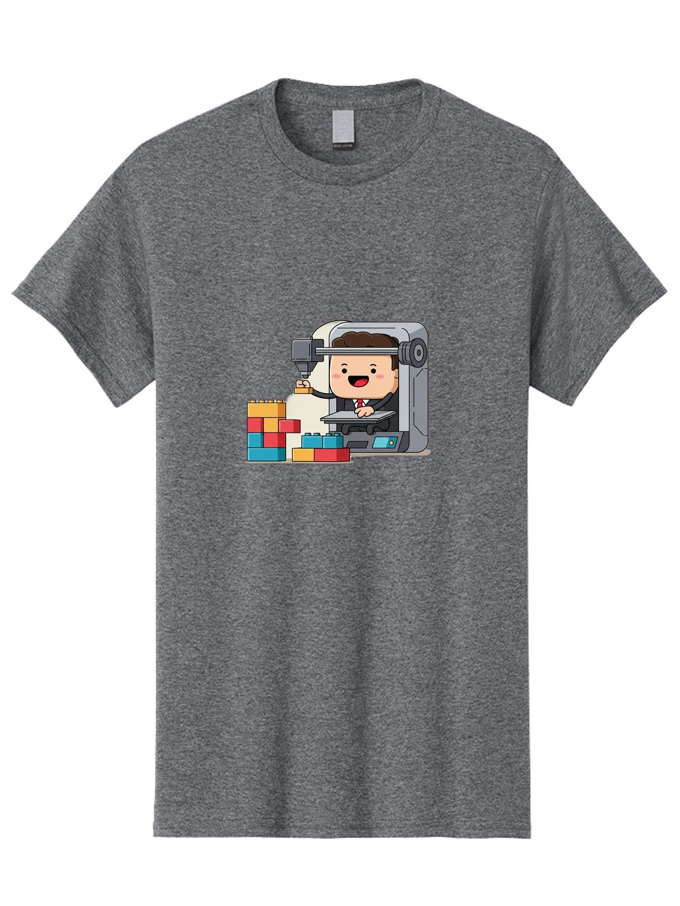3D-Printing Men'S Graphic Tee, 100% Cotton, Comfortable Casual Summer Wear, Machine Washable, 3D Printing Technology, Additive Manufacturing, Businessman Operating Printer, Colorful Blocks, Construction, Innovation, Rapid Prototyping, Baa054 12