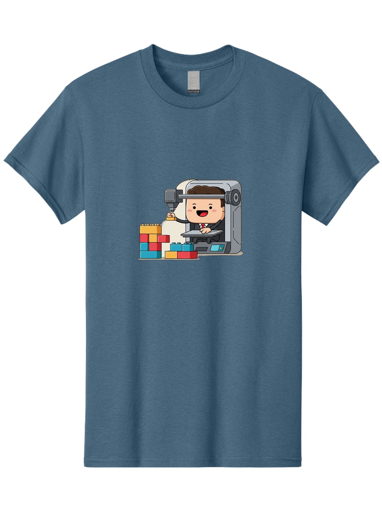 3D-Printing Men'S Graphic Tee, 100% Cotton, Comfortable Casual Summer Wear, Machine Washable, 3D Printing Technology, Additive Manufacturing, Businessman Operating Printer, Colorful Blocks, Construction, Innovation, Rapid Prototyping, Baa054