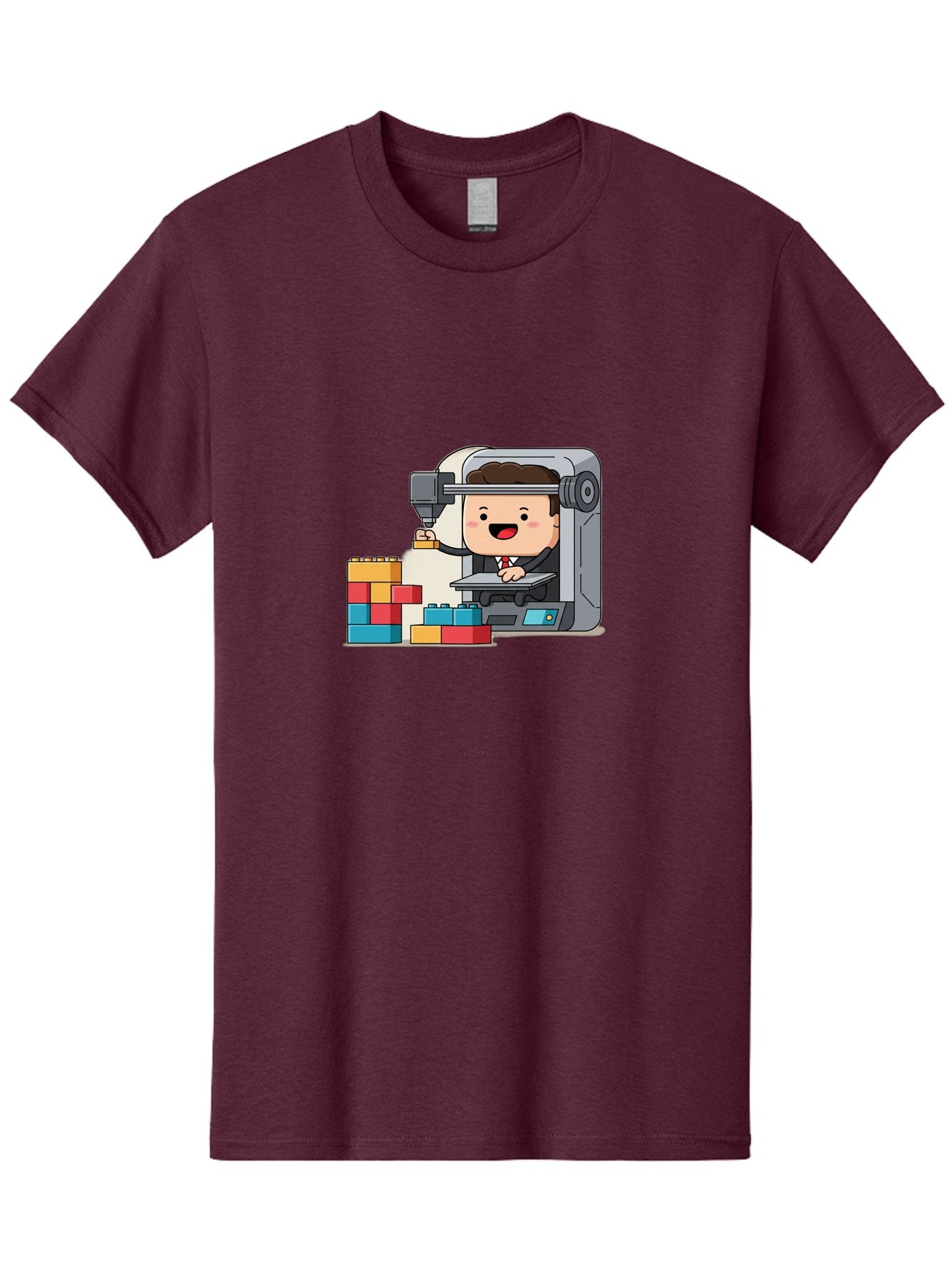 3D-Printing Men'S Graphic Tee, 100% Cotton, Comfortable Casual Summer Wear, Machine Washable, 3D Printing Technology, Additive Manufacturing, Businessman Operating Printer, Colorful Blocks, Construction, Innovation, Rapid Prototyping, Baa054 9
