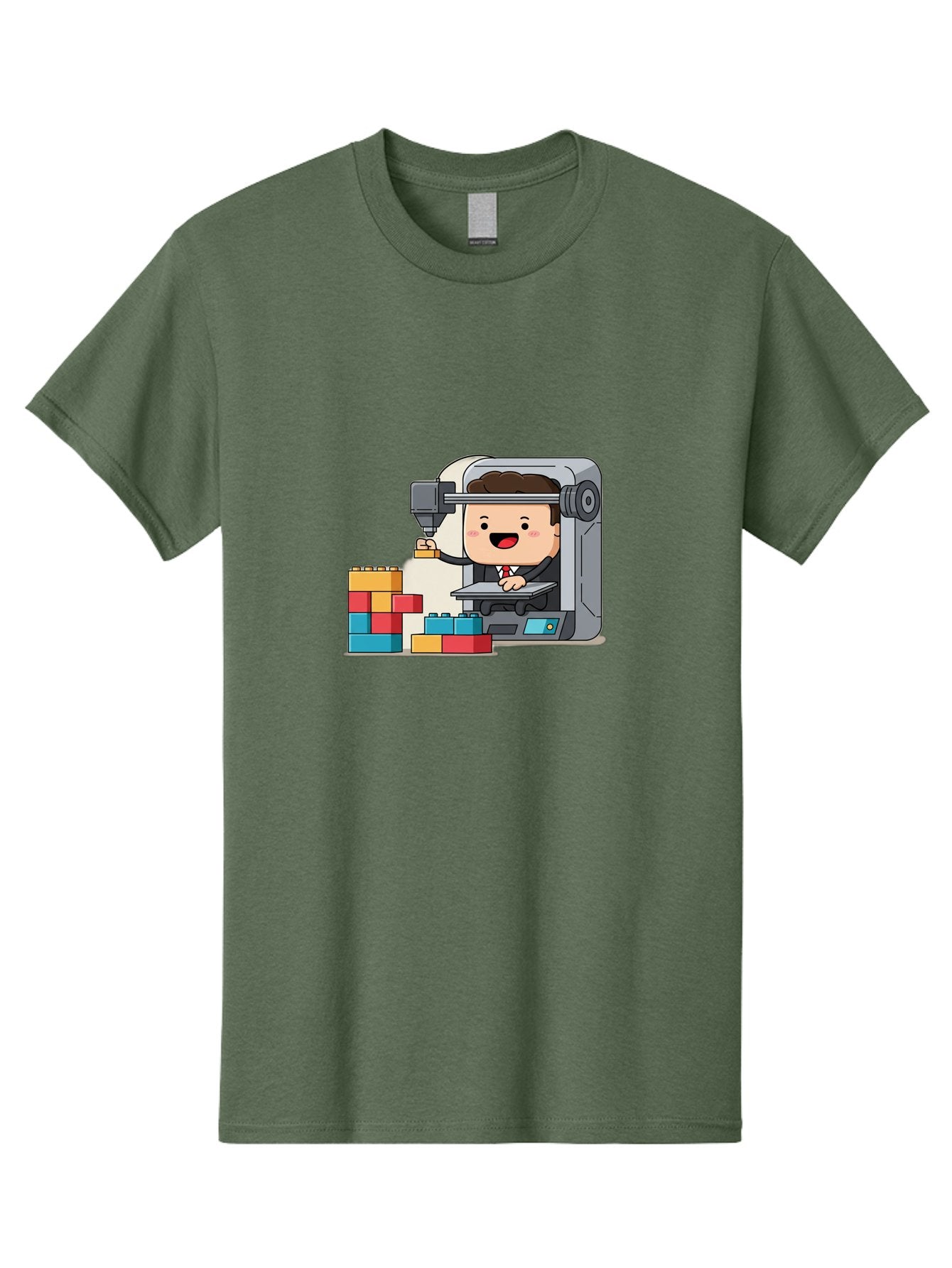 3D-Printing Men'S Graphic Tee, 100% Cotton, Comfortable Casual Summer Wear, Machine Washable, 3D Printing Technology, Additive Manufacturing, Businessman Operating Printer, Colorful Blocks, Construction, Innovation, Rapid Prototyping, Baa054