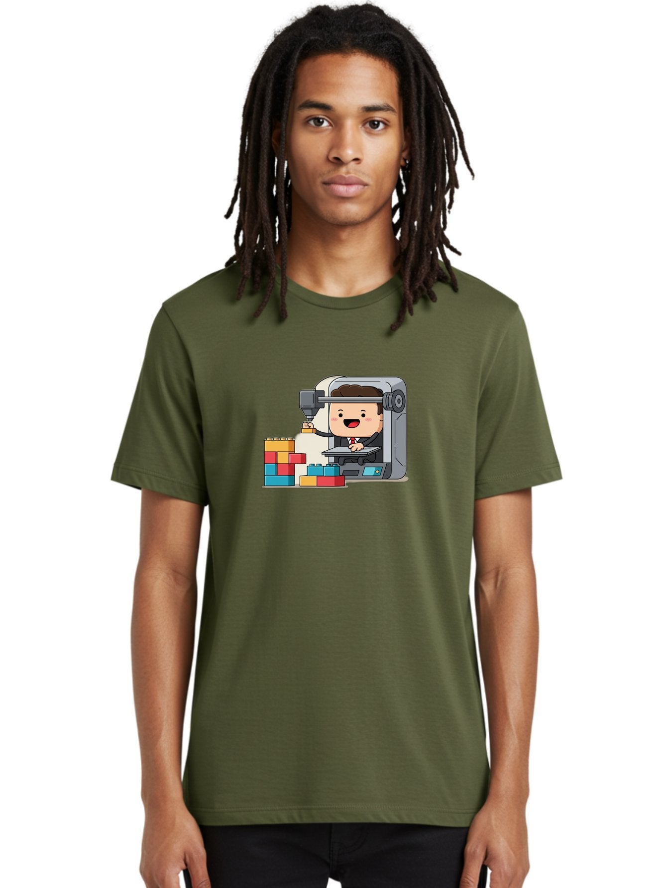 3D-Printing Men'S Graphic Tee, 100% Cotton, Comfortable Casual Summer Wear, Machine Washable, 3D Printing Technology, Additive Manufacturing, Businessman Operating Printer, Colorful Blocks, Construction, Innovation, Rapid Prototyping, Baa054 19